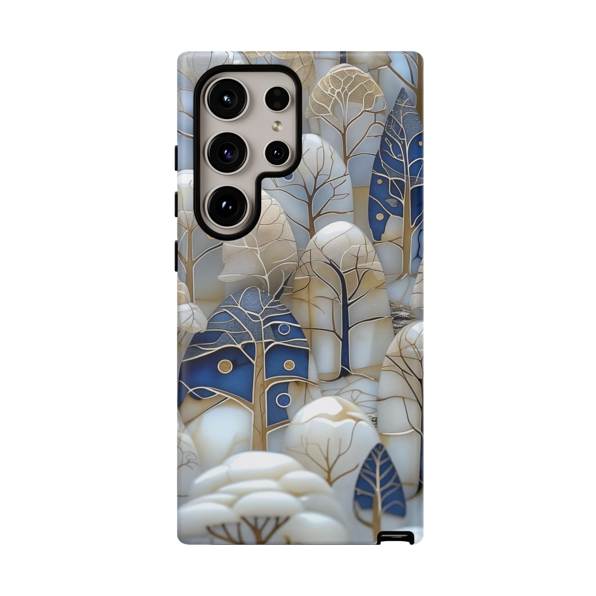 Blue Gold Winter Forest Samsung Galaxy Case — Elegant Tree Pattern Tough Case