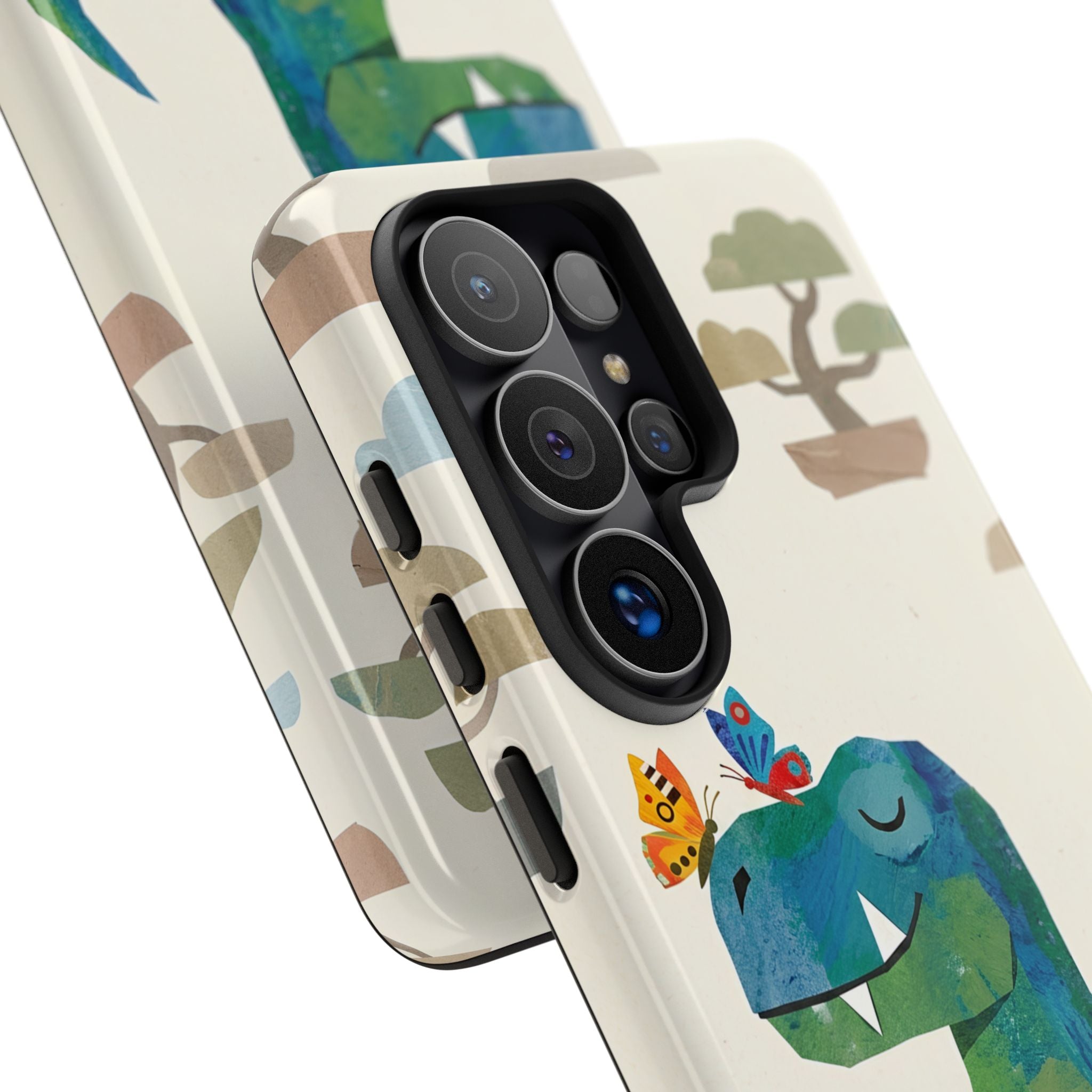 Meditating Dinosaur Samsung Galaxy Phone Case | Cute T-Rex with Butterflies and Bonsai