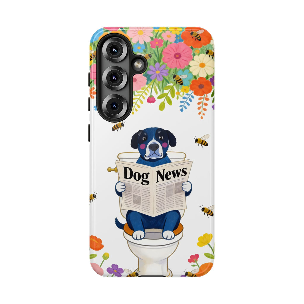 Dog News Floral Samsung Galaxy Phone Case | Cute Dog on Toilet Pattern, Spring Floral