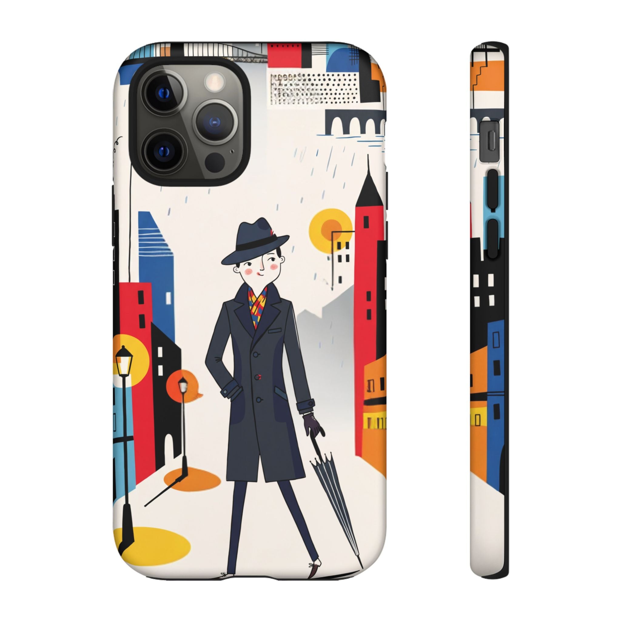 Retro Gentleman in Cityscape Illustration iPhone Case