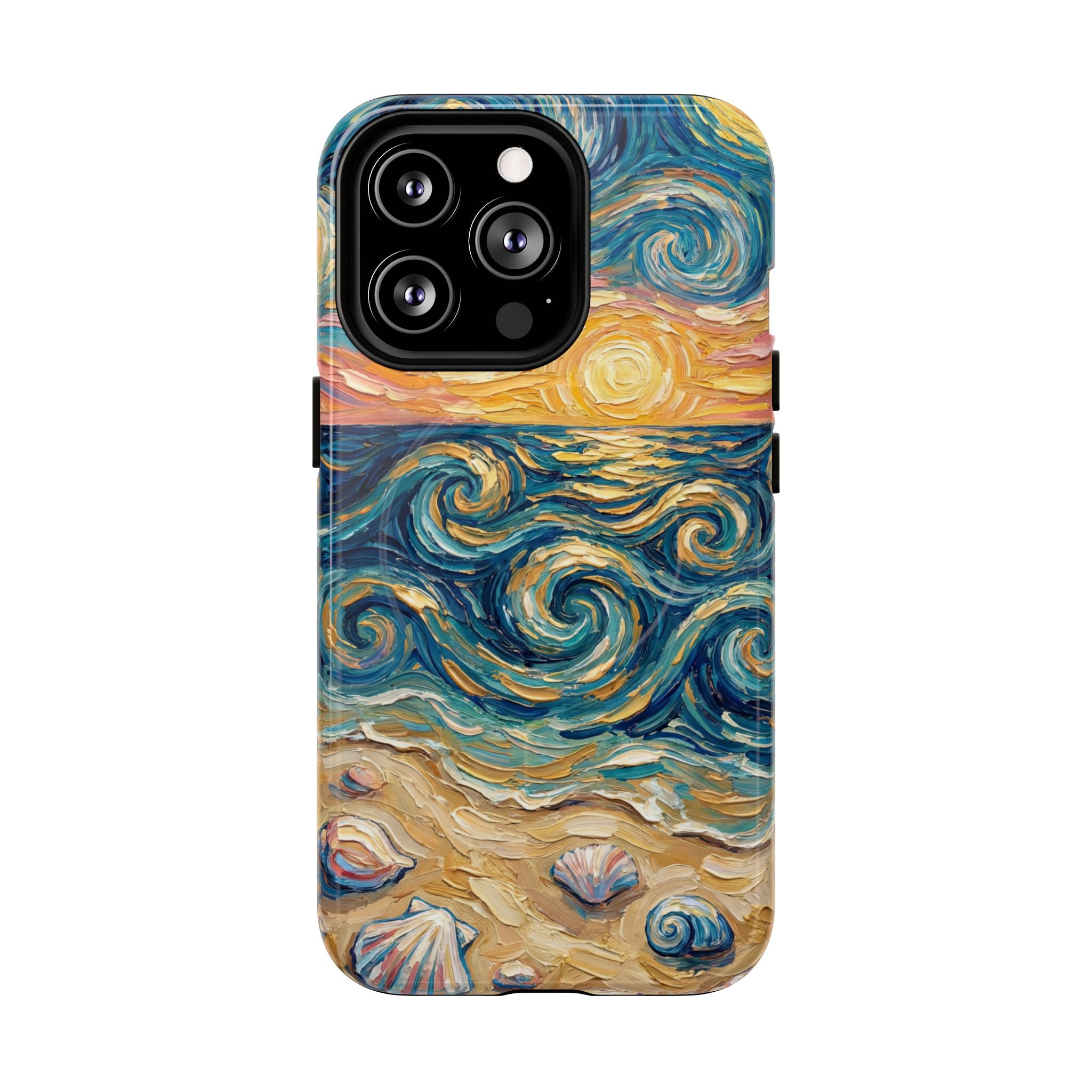 Sunset Ocean Waves MagSafe iPhone Case — Van Gogh‑Style Beach Waves with Shells