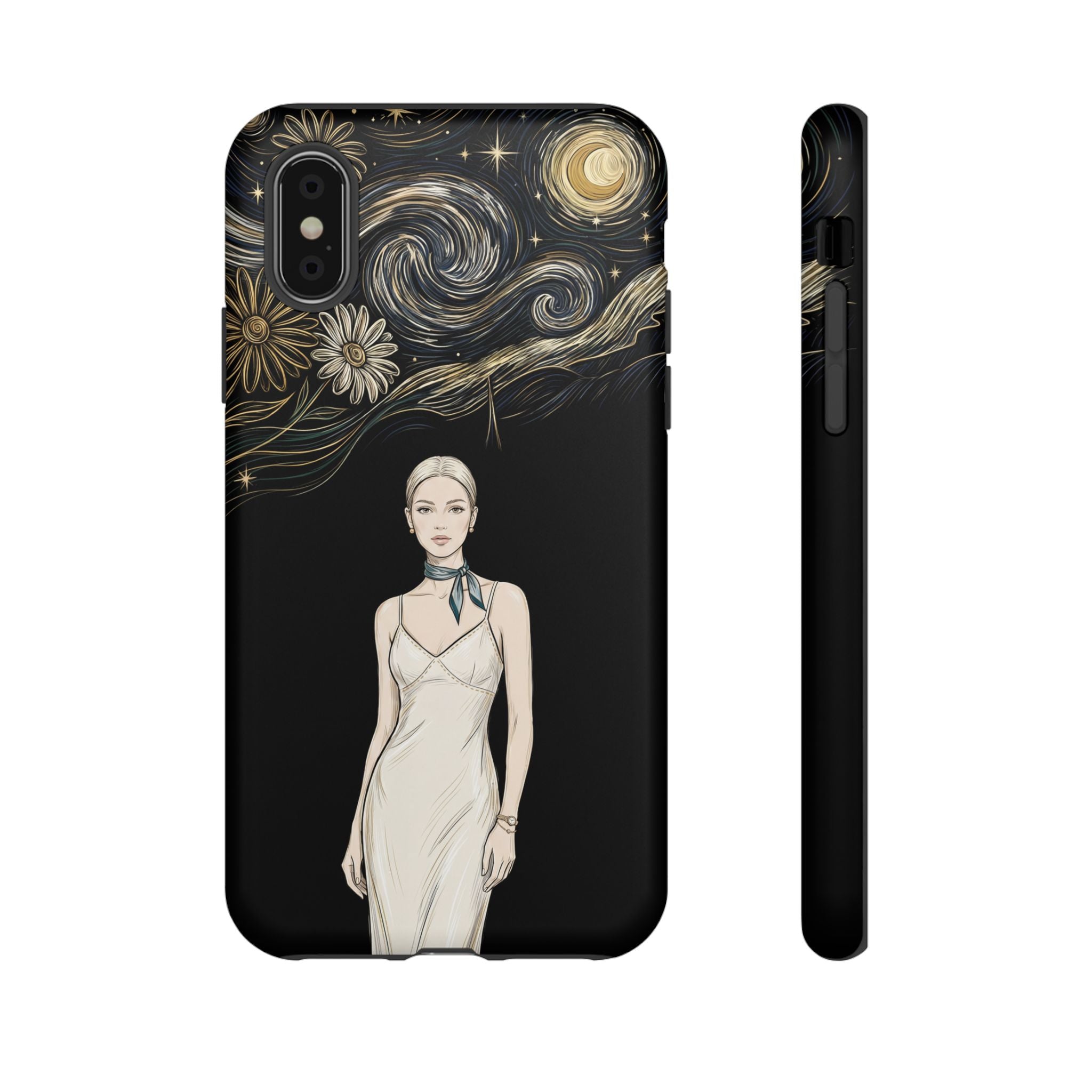 Starry Night Fashion iPhone Case | Elegant Woman Illustration