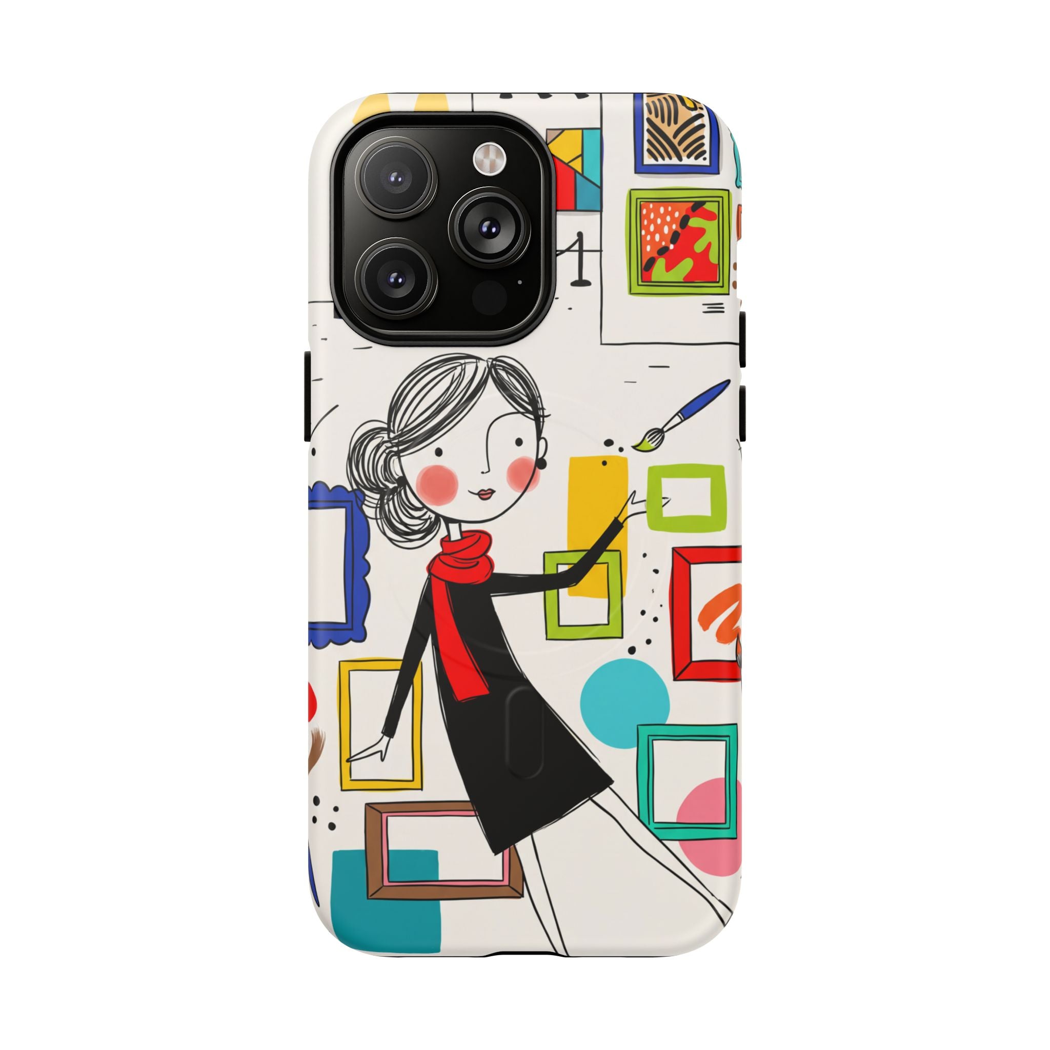 Art Gallery Illustration MagSafe iPhone Case | Cute Woman with Frames Design