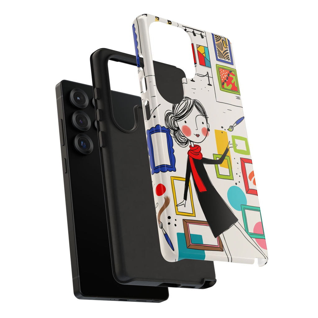 Art Gallery Illustration Samsung Galaxy Phone Case | Cute Woman with Frames Design