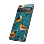 Bird Pattern Tough Google Pixel Phone Case | Colourful Songbirds on Teal Background