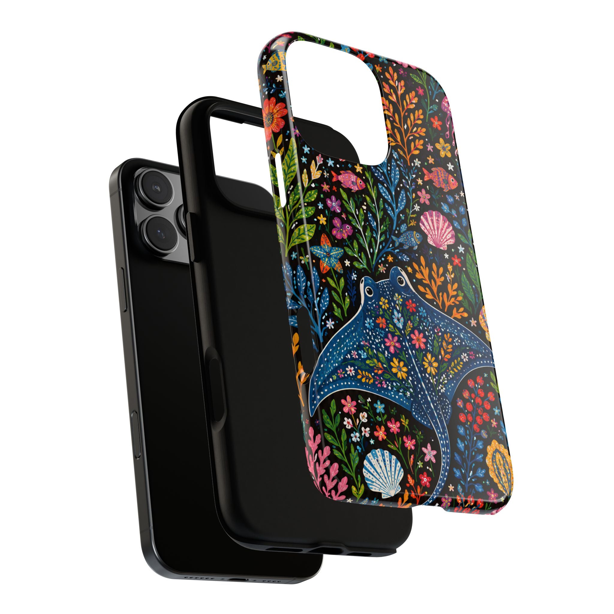 Manta Ray Floral iPhone Case | Colorful Underwater Sea Life Protective Cover