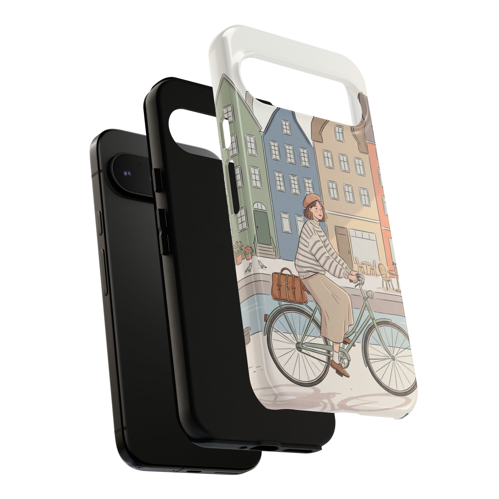 City Bike Google Pixel Phone Case | Cozy European Street Illustration Tough Cases