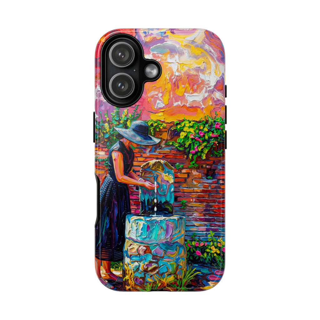 Artistic Garden iPhone Case | Woman at Fountain Colourful Painterly Design