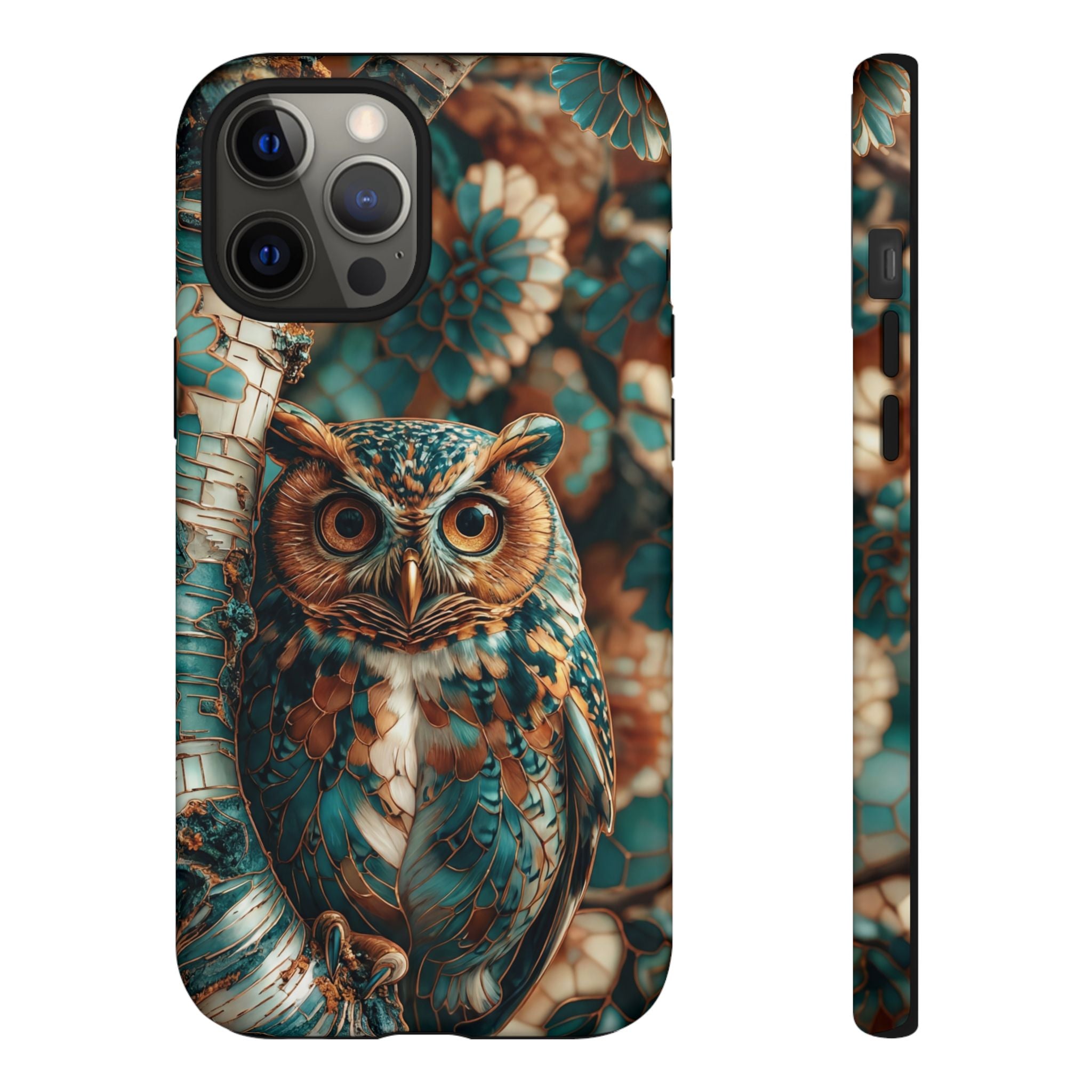 Owl Forest Tough iPhone Case | Teal & Brown Rustic Wildlife Protective Cover