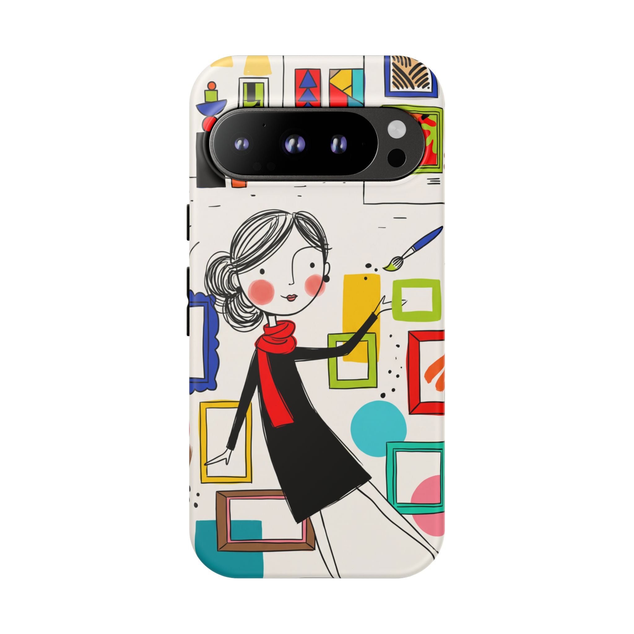 Art Gallery Illustration Google Pixel Phone Case | Cute Woman with Frames Design