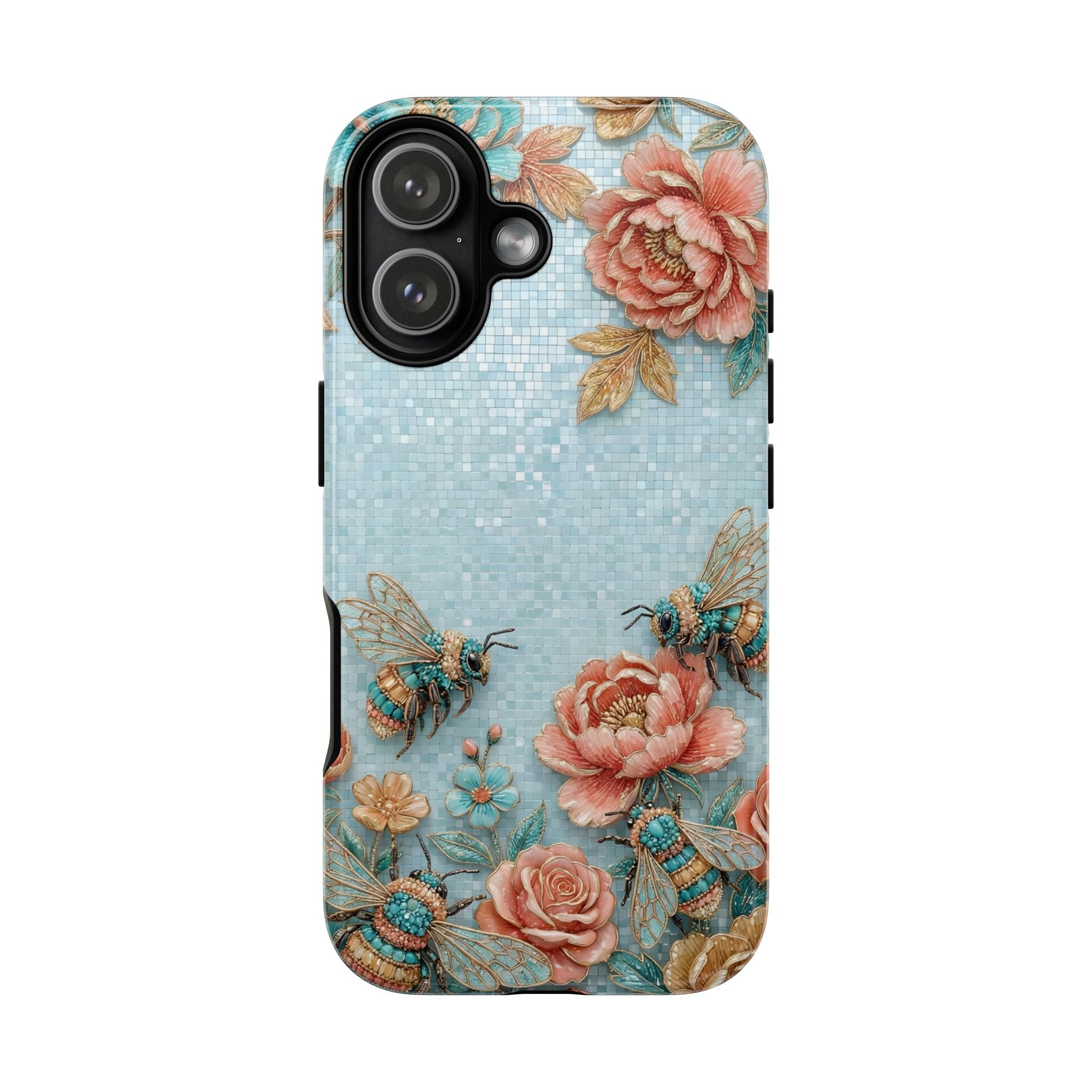 Floral Bees iPhone Case | Vintage Rose & Turquoise Protective Cover