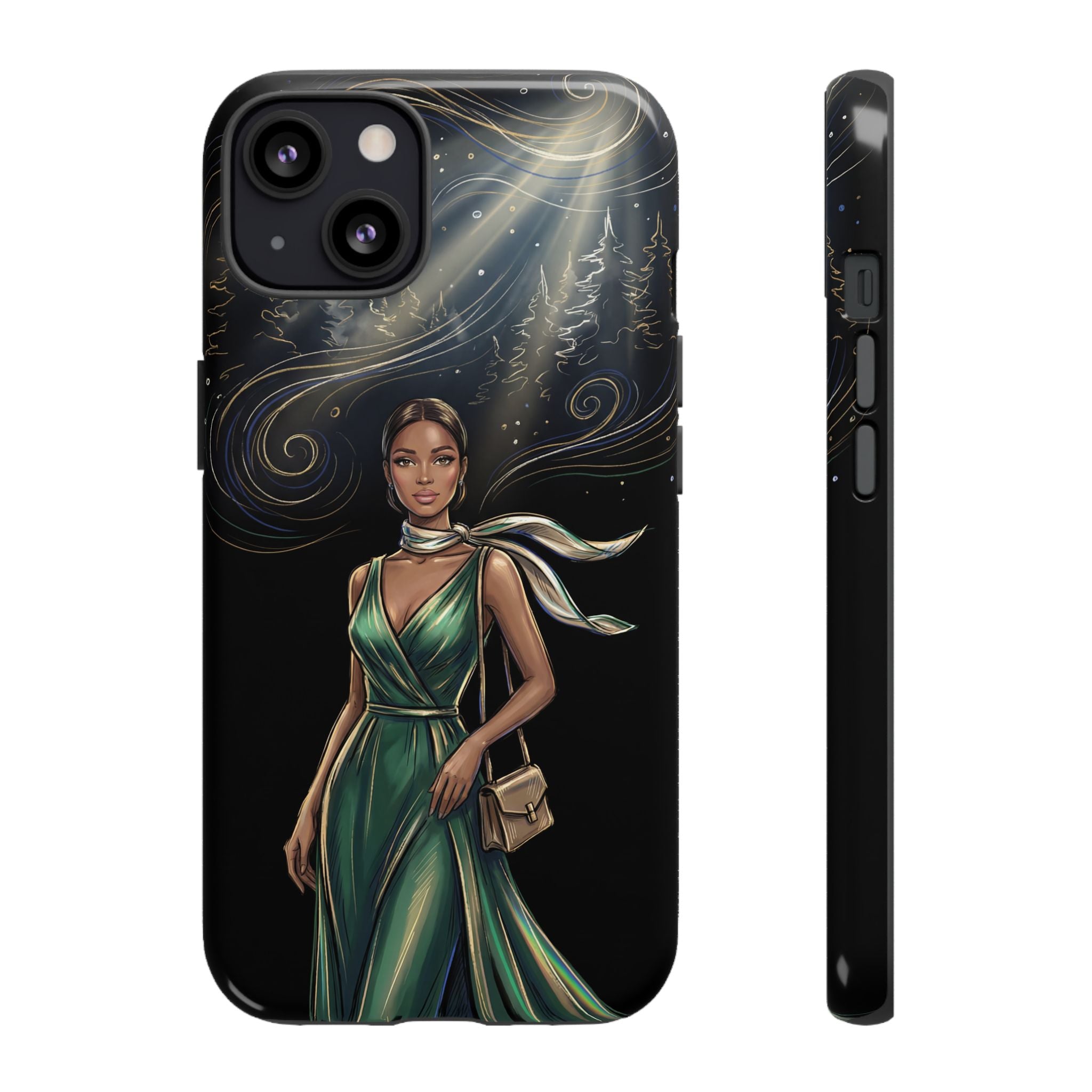 Elegant Woman in Green Dress Art Protective Tough iPhone Case