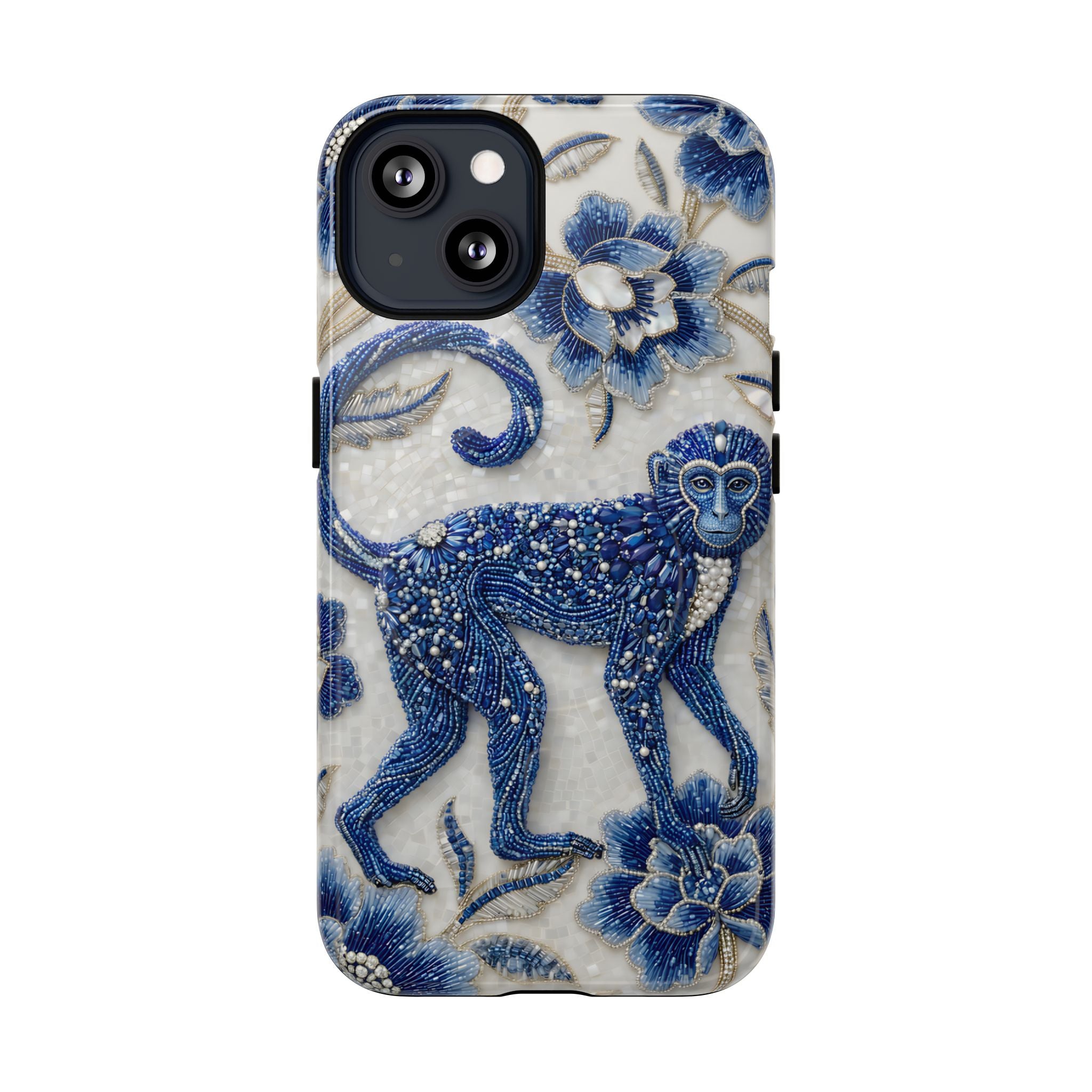 Asian Zodiac Monkey MagSafe iPhone Case | Blue & White Porcelain Art Protective Case | Year of the Monkey Gift