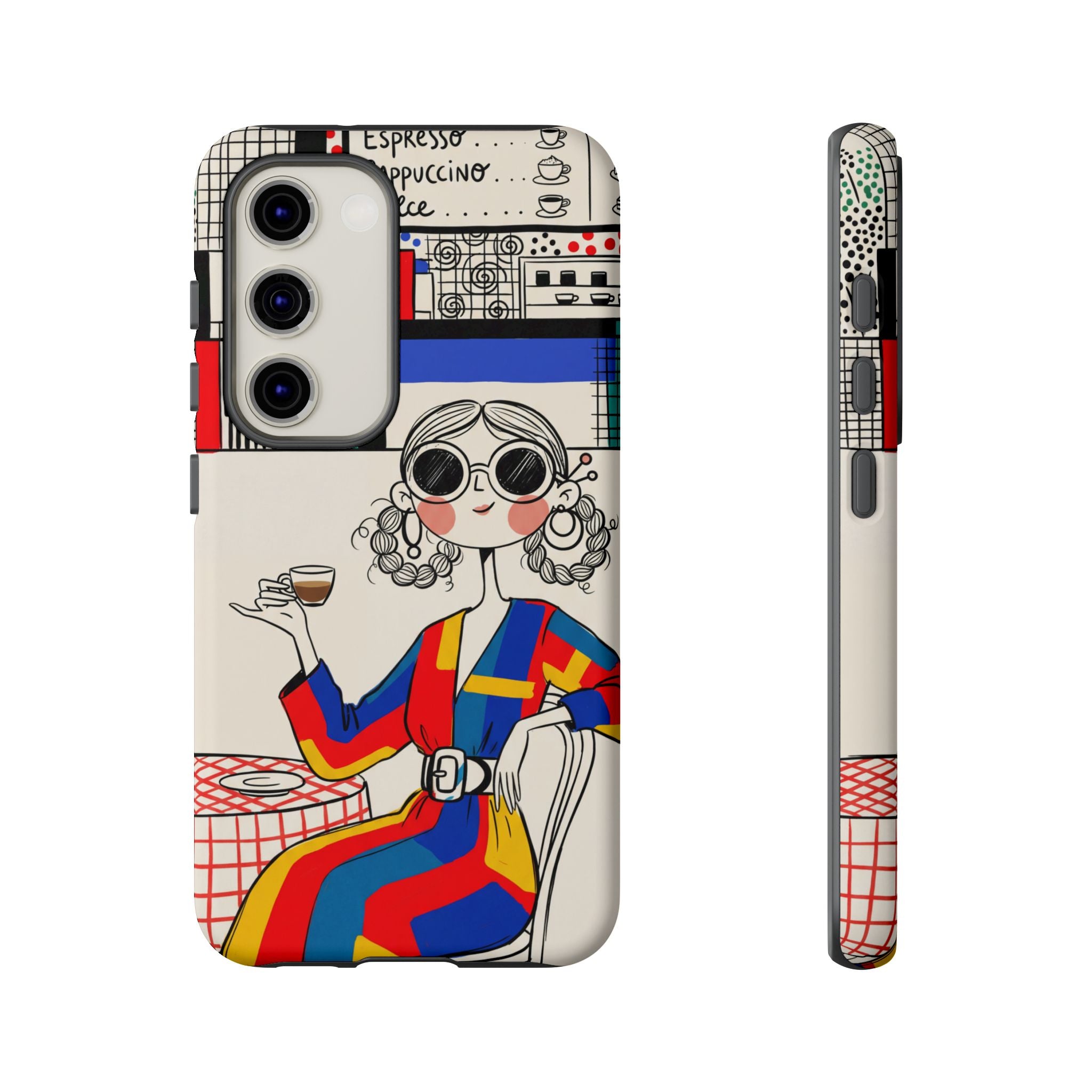 Retro Cafe Samsung Galaxy Phone Case | Colourful Chic Woman Illustration