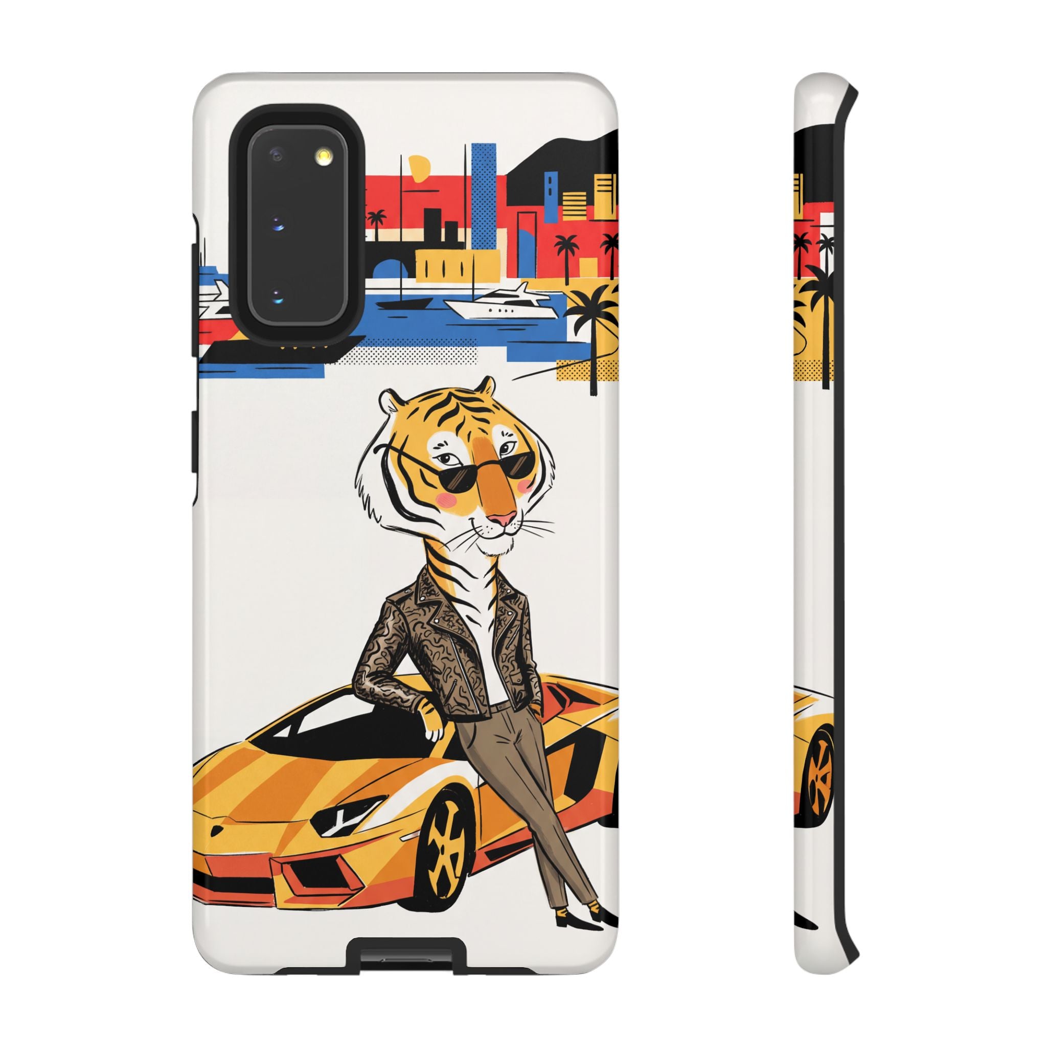Stylish Tiger with Sports Car Illustration Samsung Galaxy Phone Case
