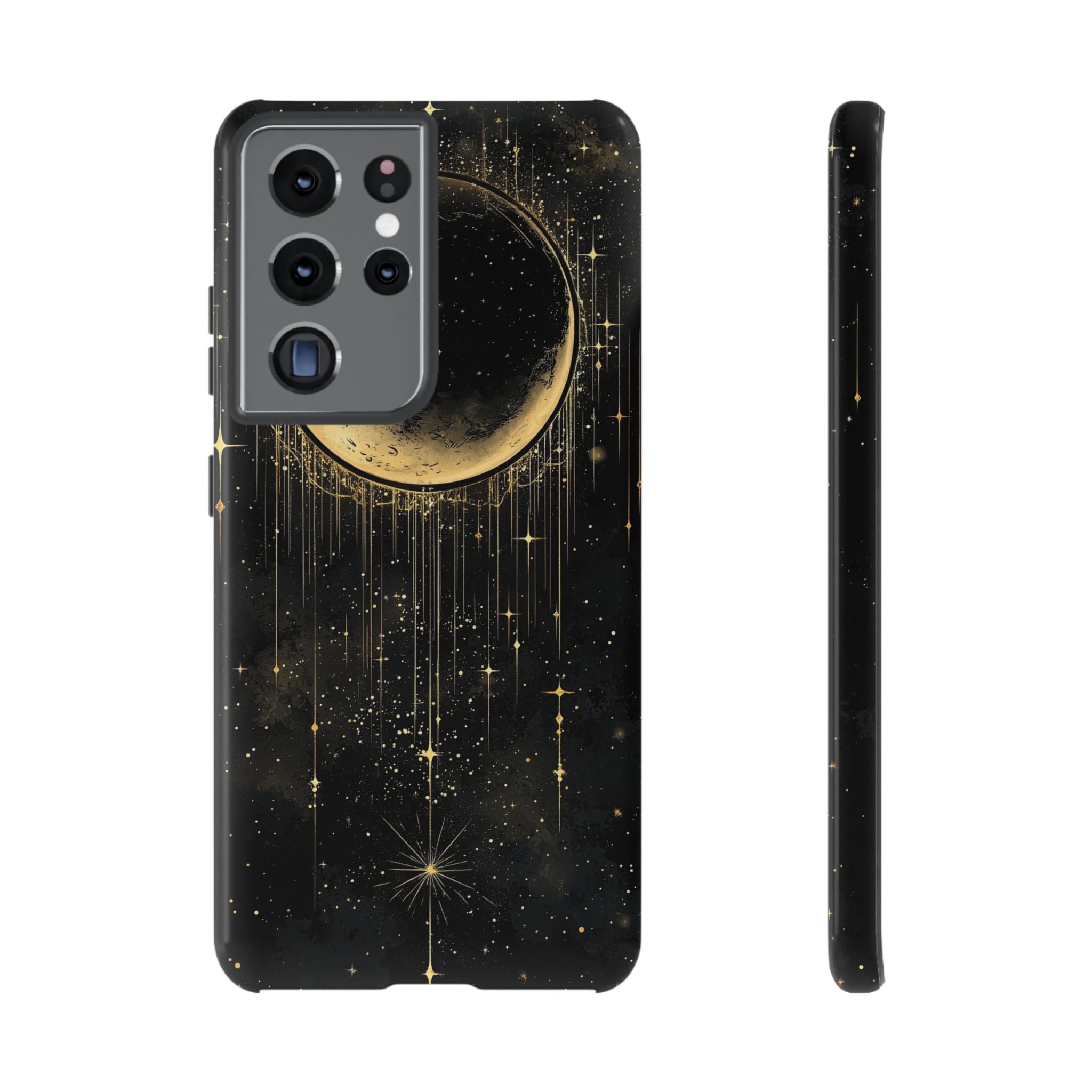 Moonlit Crescent Tough Samsung Galaxy Case | Gold Stars Night Sky