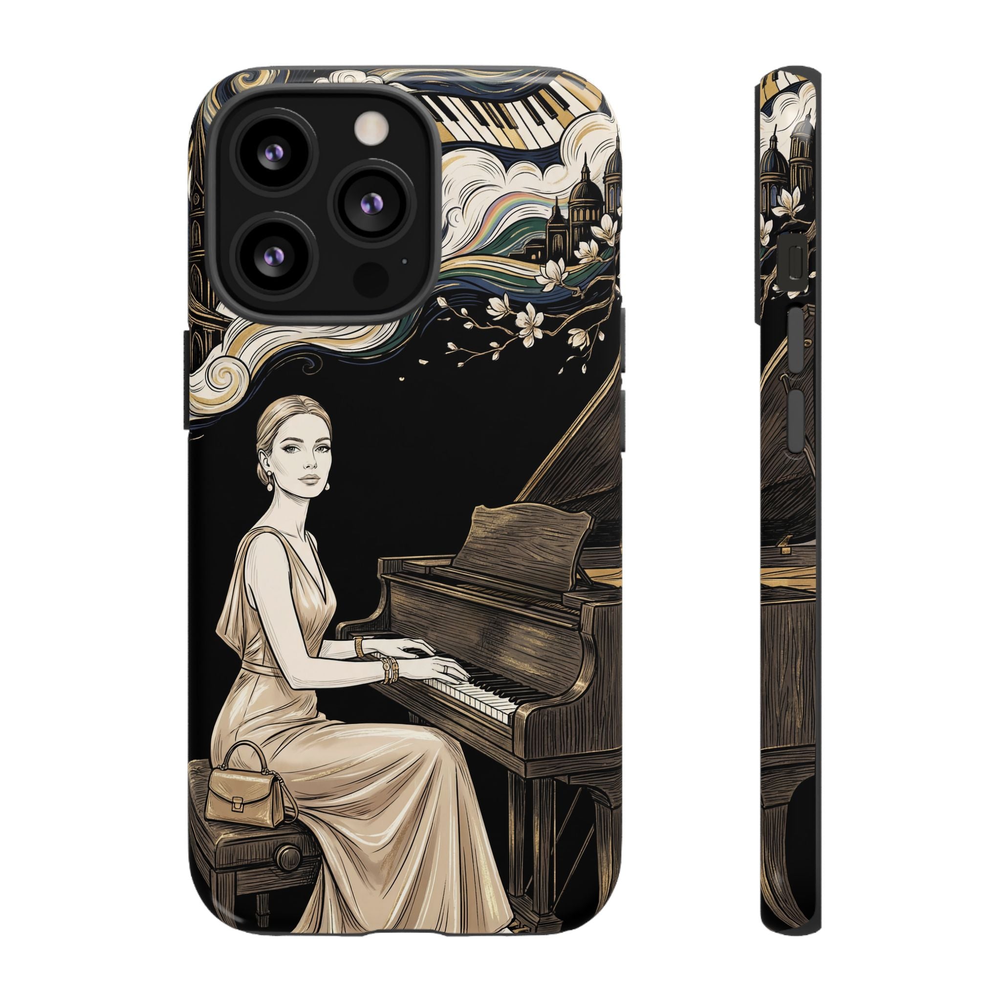 Elegant Piano Woman iPhone Case | Vintage Art Deco Music Design