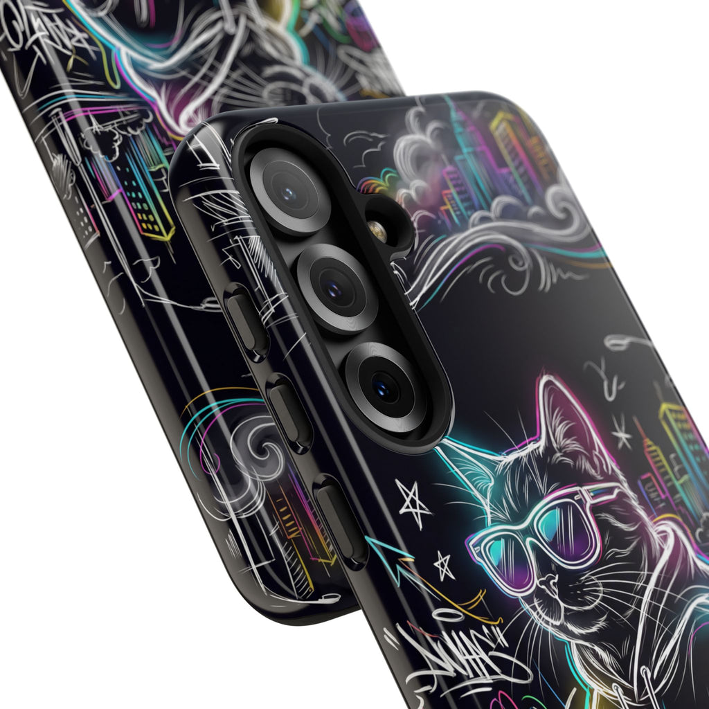 Cool Hoodie Neon Street Cat Samsung Galaxy Phone Case