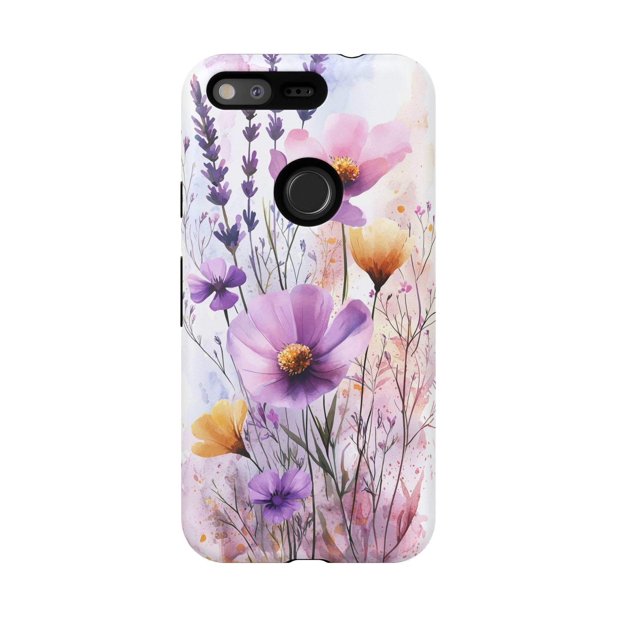 Floral Watercolour Tough Google Pixel Case | Purple & Yellow Wildflowers
