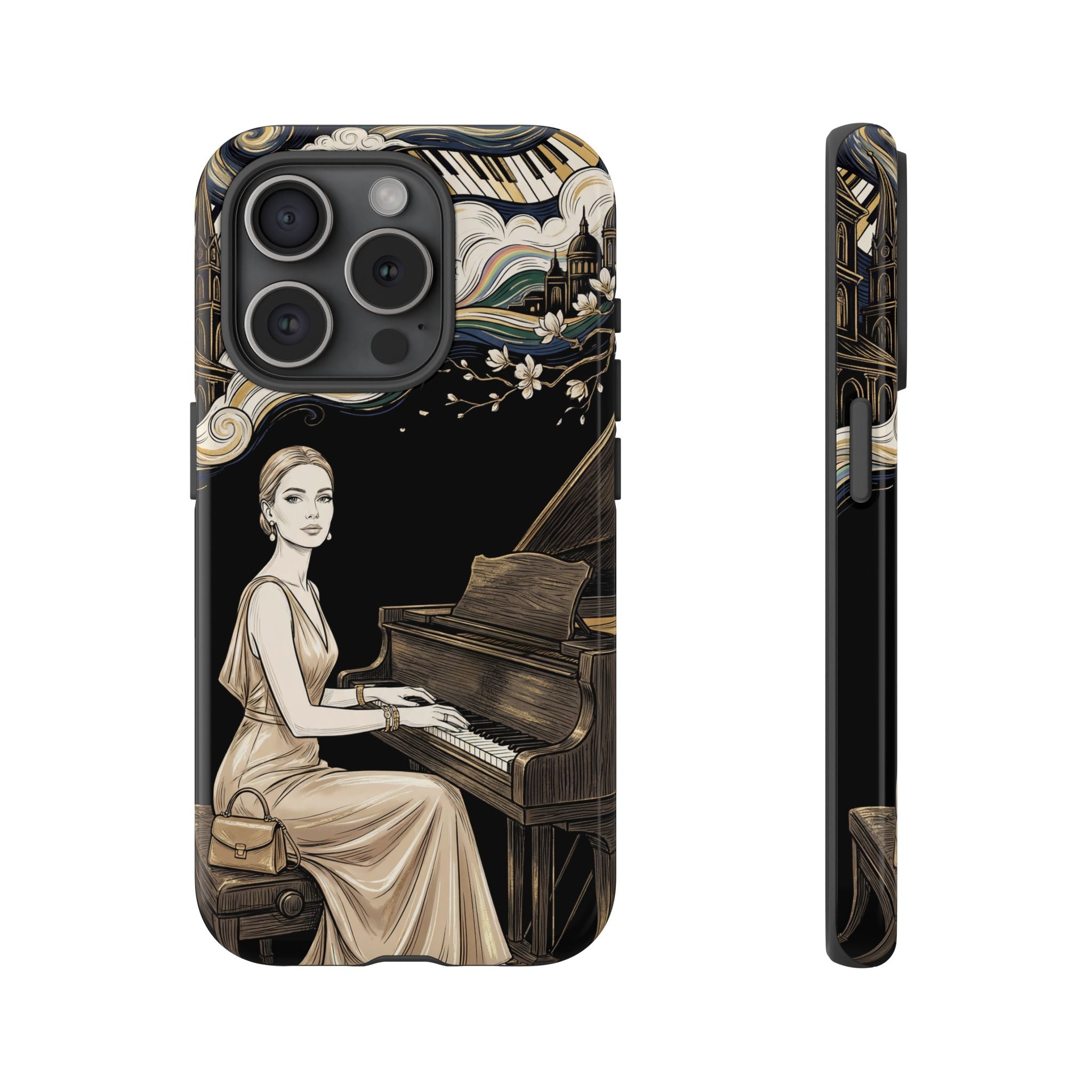 Elegant Piano Woman iPhone Case | Vintage Art Deco Music Design