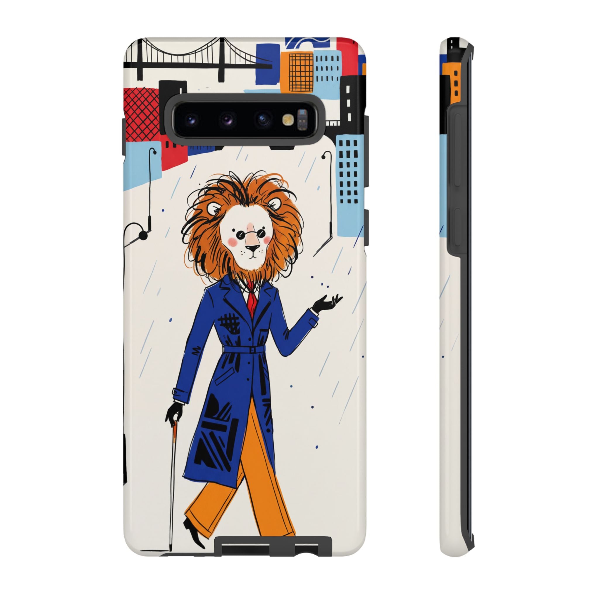 Lion Gentleman Samsung Galaxy Phone Case | Dapper Lion in City Rain