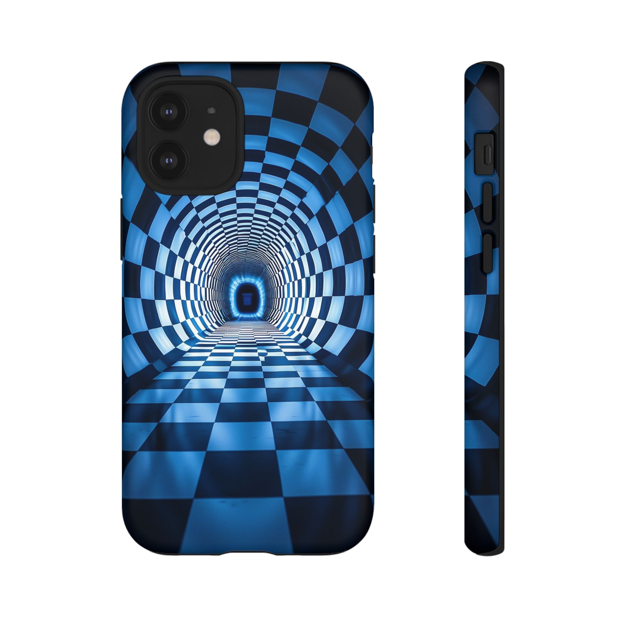 Blue Checkered Tunnel iPhone Case — 3D Optical Illusion Tough Case