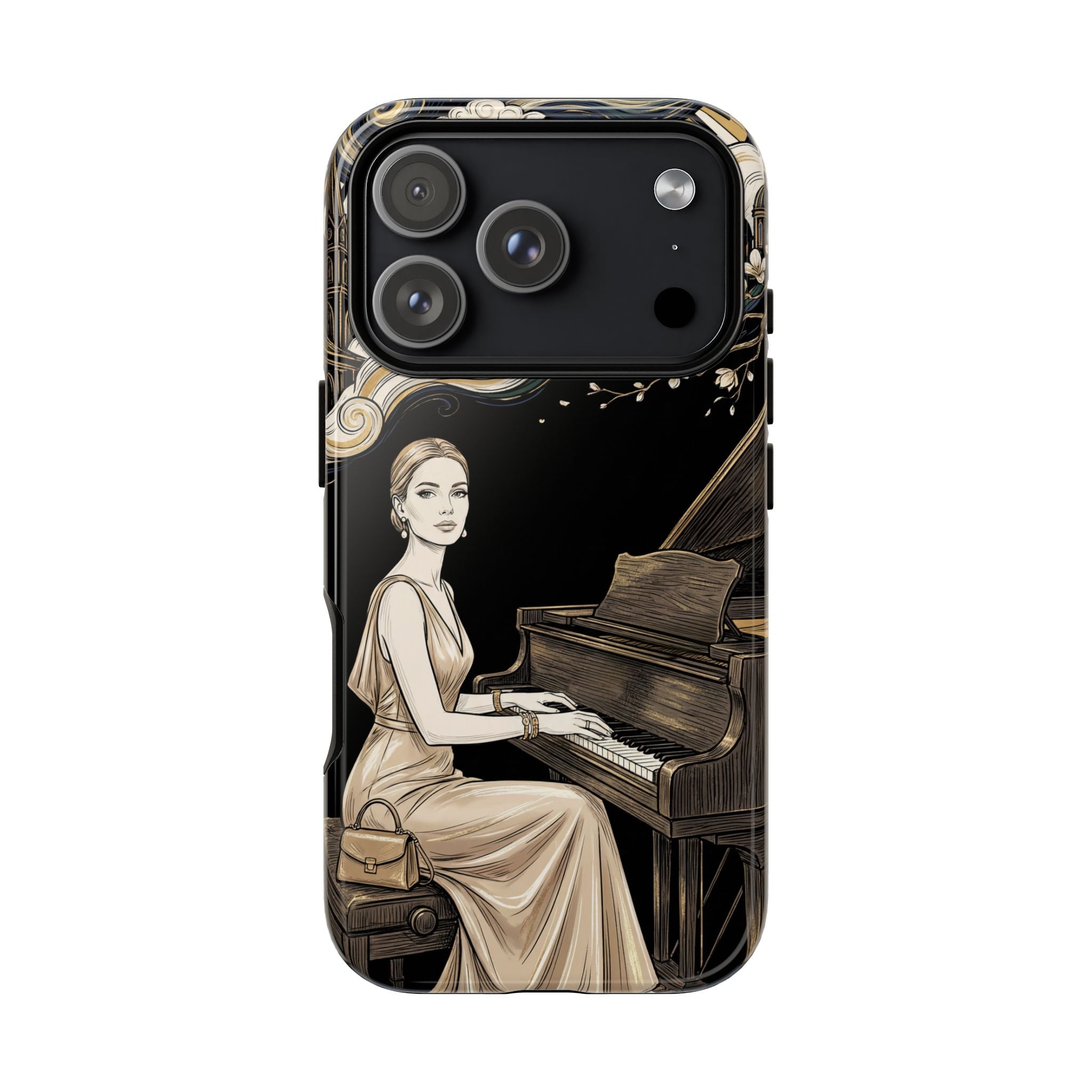 Elegant Piano Woman iPhone Case | Vintage Art Deco Music Design