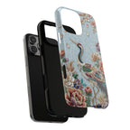 Custodia per iPhone Floral Crane MagSafe Robusta | Protezione Vintage con Uccello Ricamato