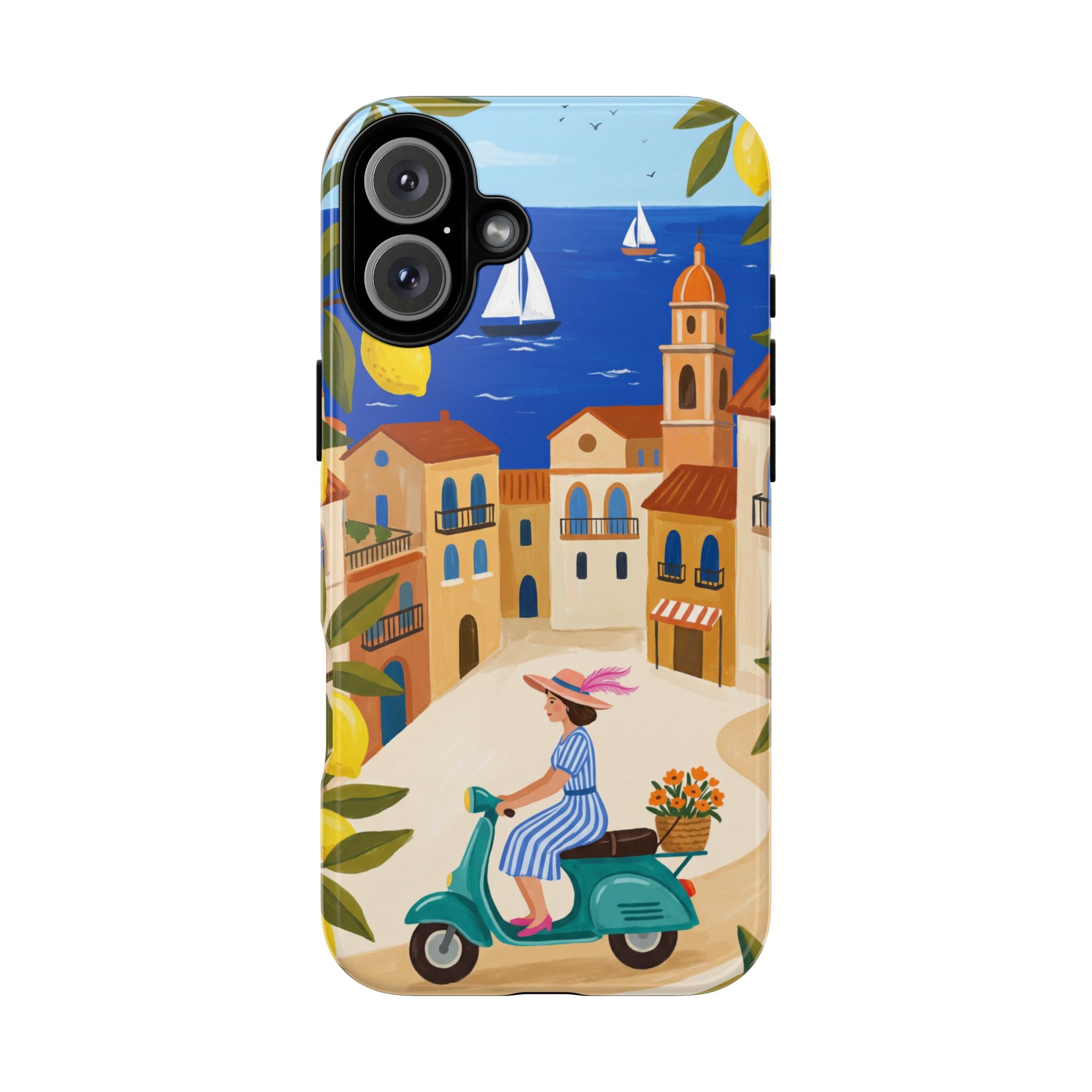 Mediterranean Scooter iPhone Case | Coastal Lemon Grove Design