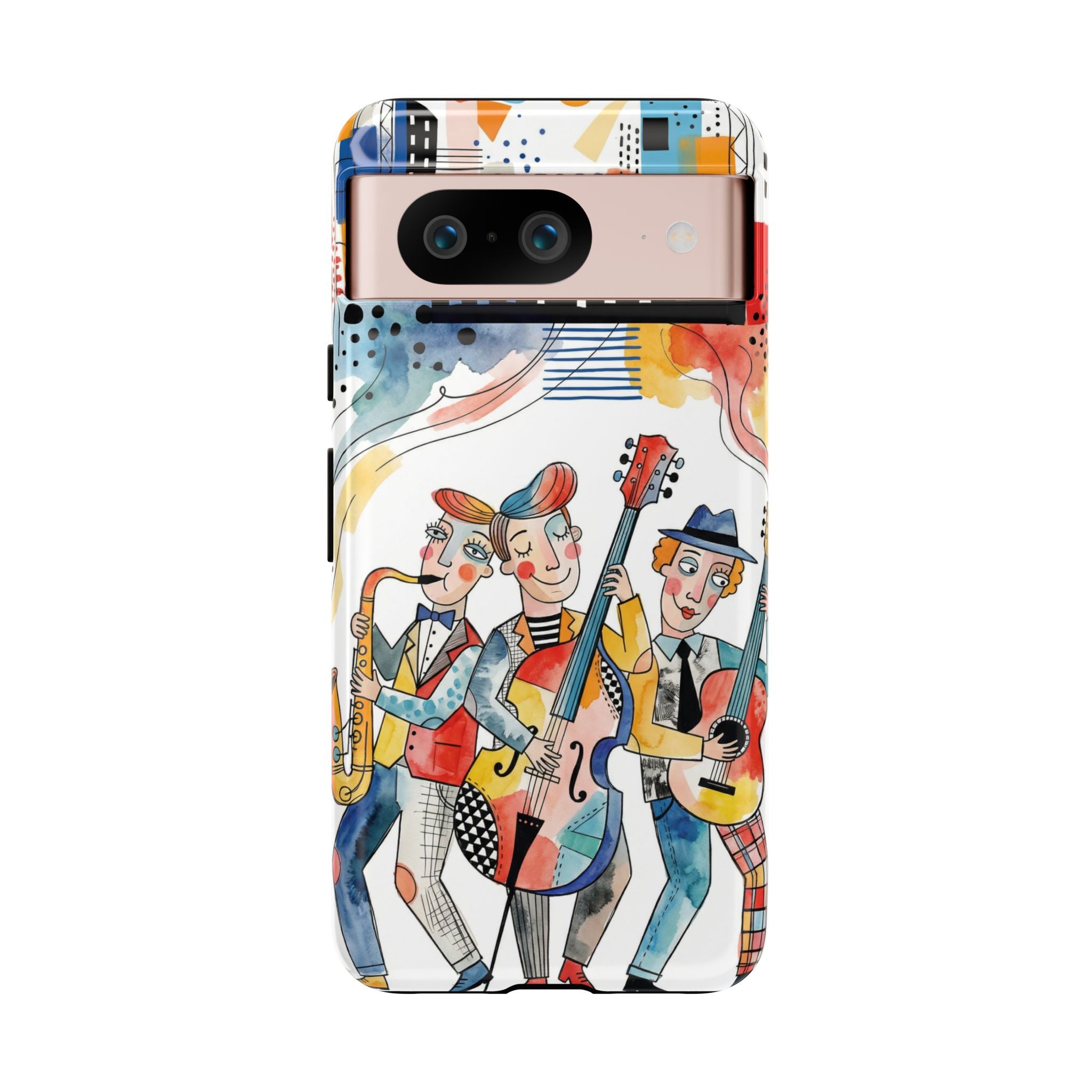 Musical Trio Illustrated Google Pixel Phone Case | Colorful Jazz Band Art Phone Cover
