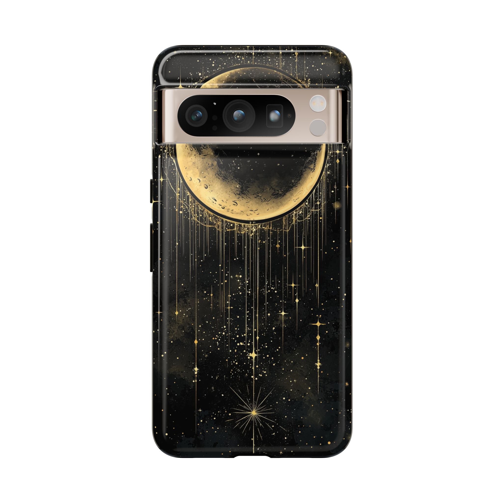 Moonlit Crescent Tough Google Pixel Case | Gold Stars Night Sky