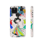 Retro Fashion Cat Girl Google Pixel Phone Case | Cute Dress & City Print
