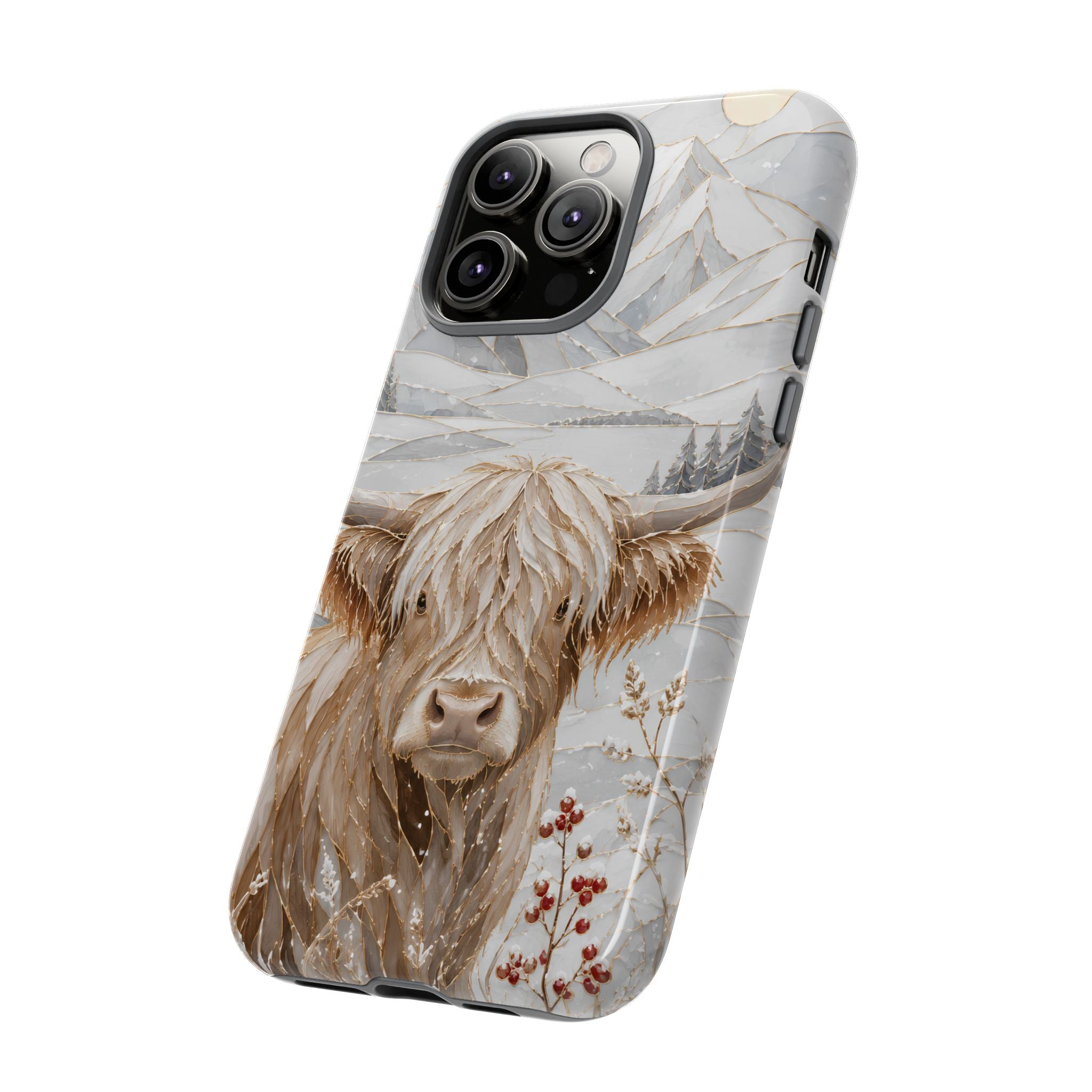 Highland Cow iPhone Case | Stained Glass Mountain Case