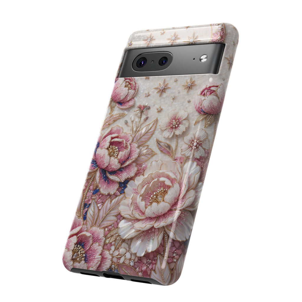 Custodia per telefono Google Pixel "Floral Moon Tough" | Cover protettiva in Peonia Rosa Vintage