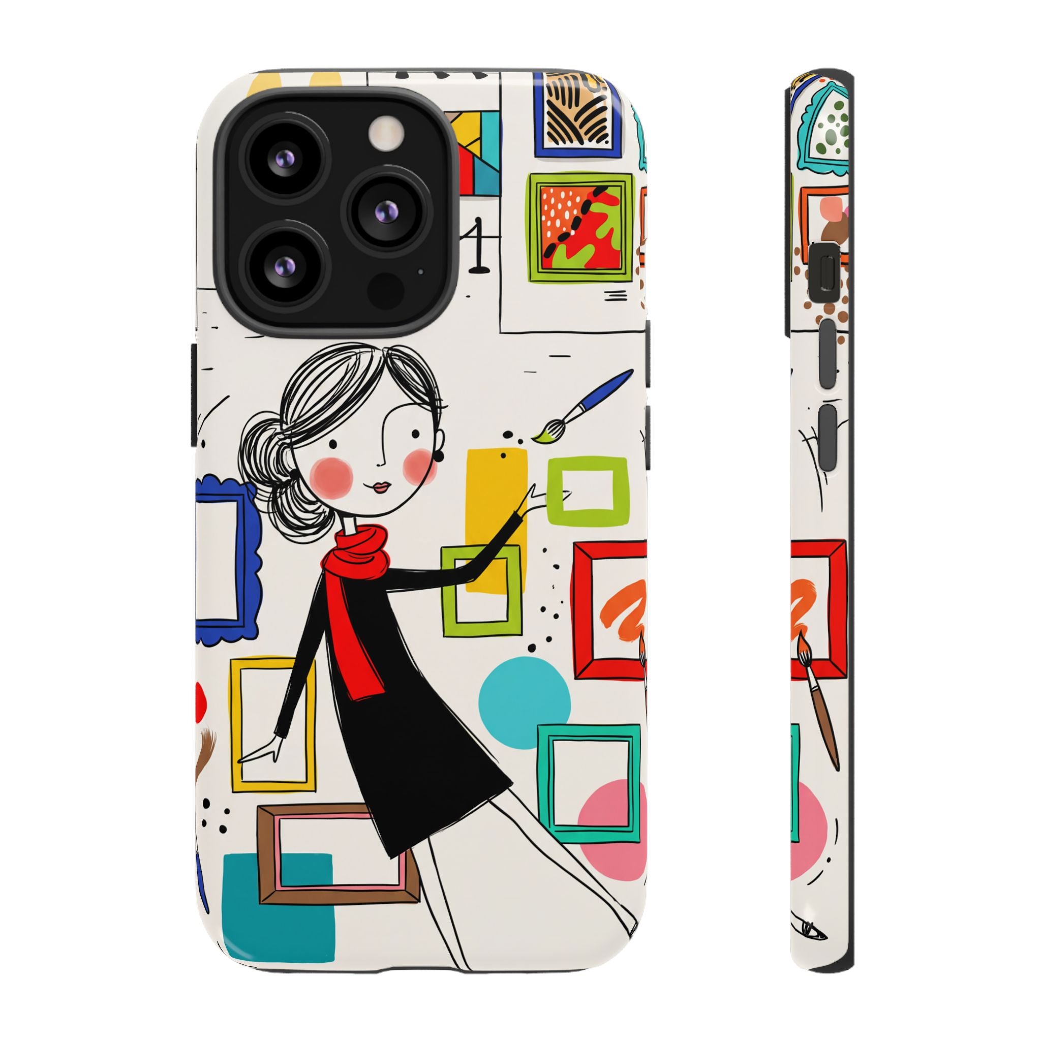Art Gallery Illustration iPhone Case | Cute Woman with Frames Design