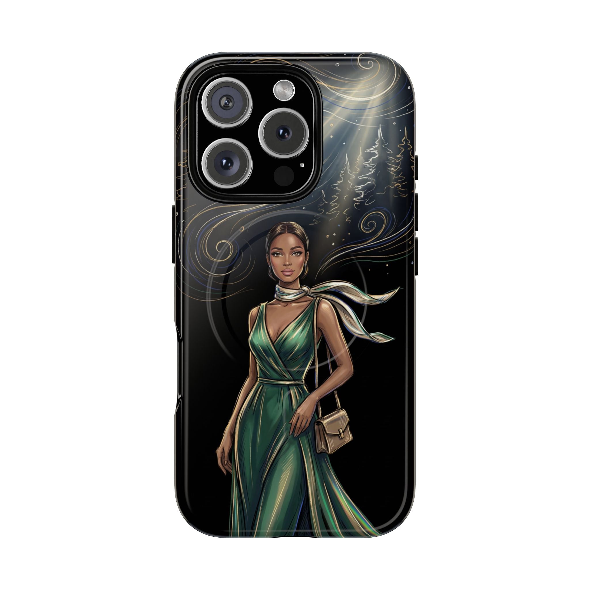 Elegant Woman in Green Dress Art Protective Tough MagSafe iPhone Case