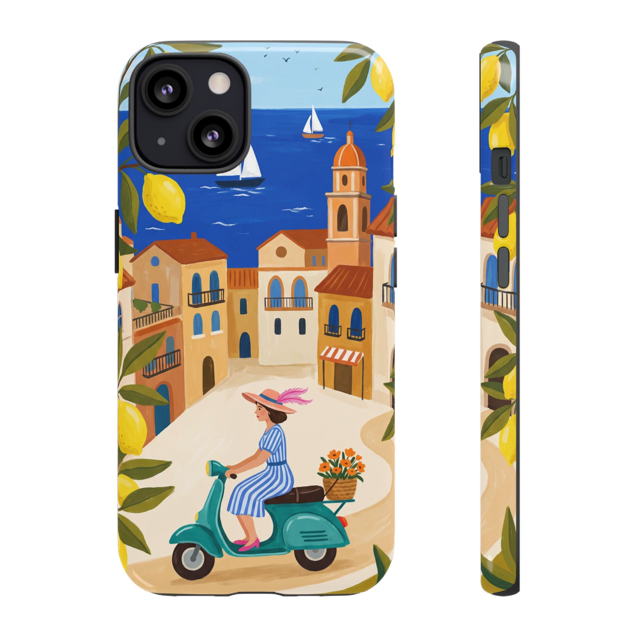 Mediterranean Scooter iPhone Case | Coastal Lemon Grove Design