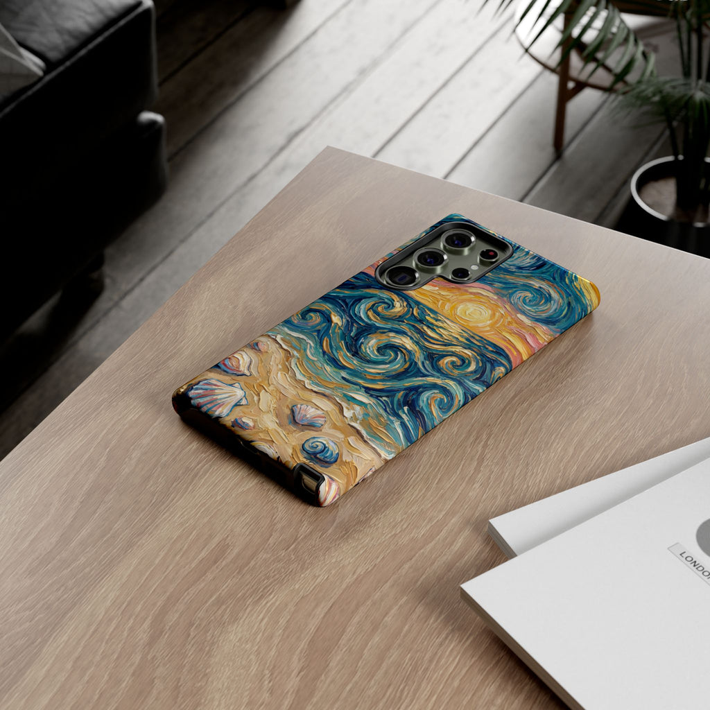 Custodia per Samsung Galaxy Sea Sunset — Onde da spiaggia in stile Van Gogh con conchiglie