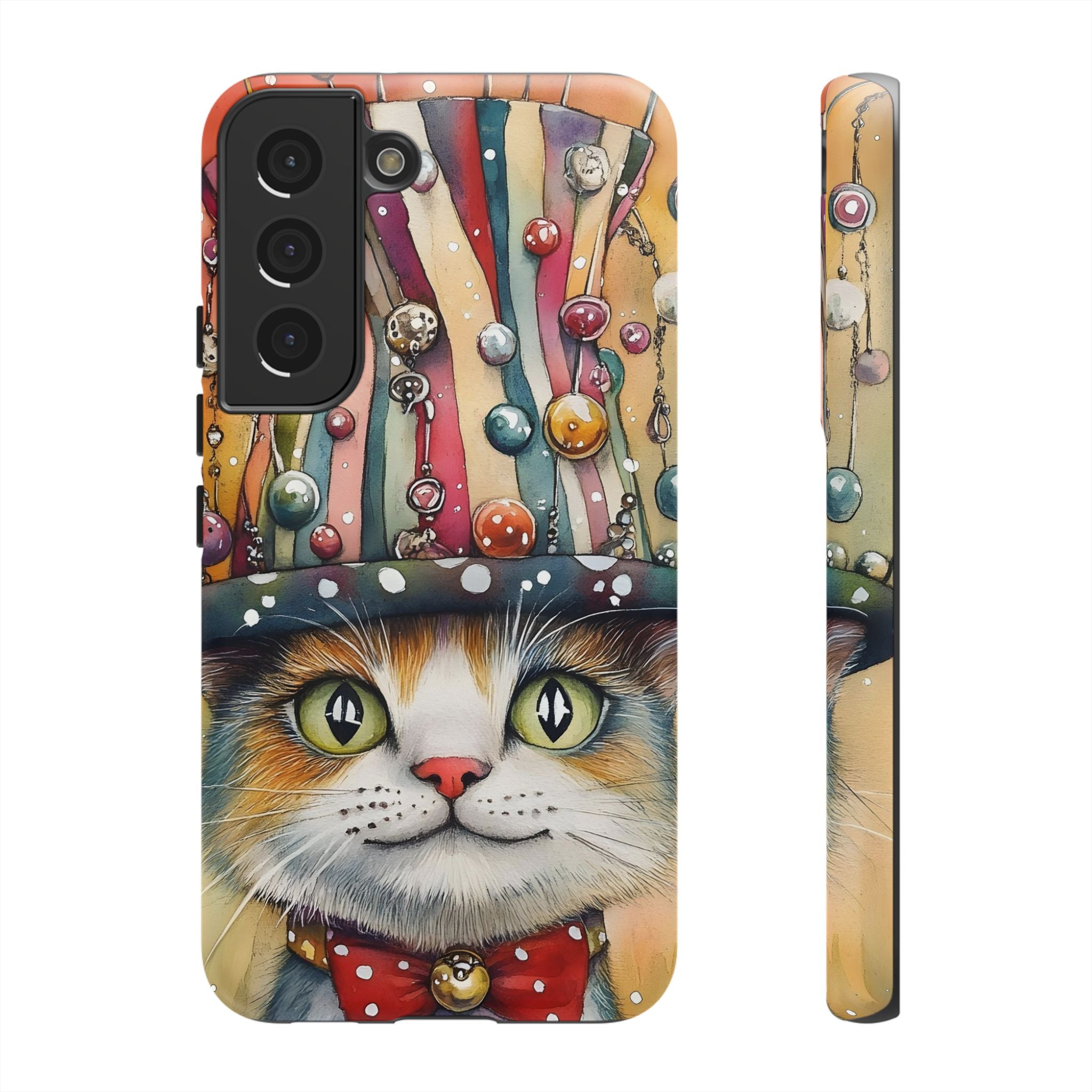 Cat in Colourful Top Hat Samsung Galaxy Case — Whimsical Cat Art iPhone Case