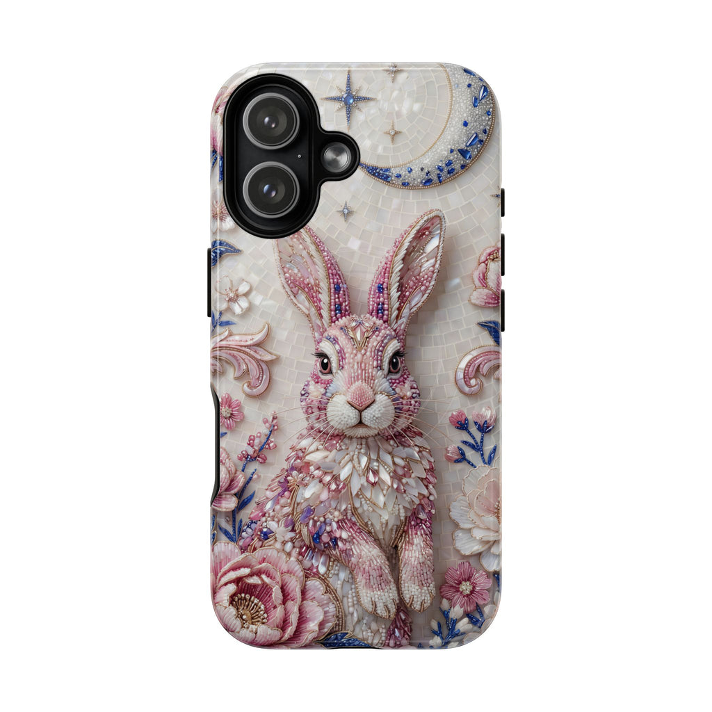 Custodia iPhone "Coniglio Lunare Floreale" Resistente MagSafe | Cover Protettiva Coniglio Boho Rosa