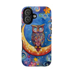 Owl on Crescent Moon iPhone Case — Colourful Whimsical Night Sky Design