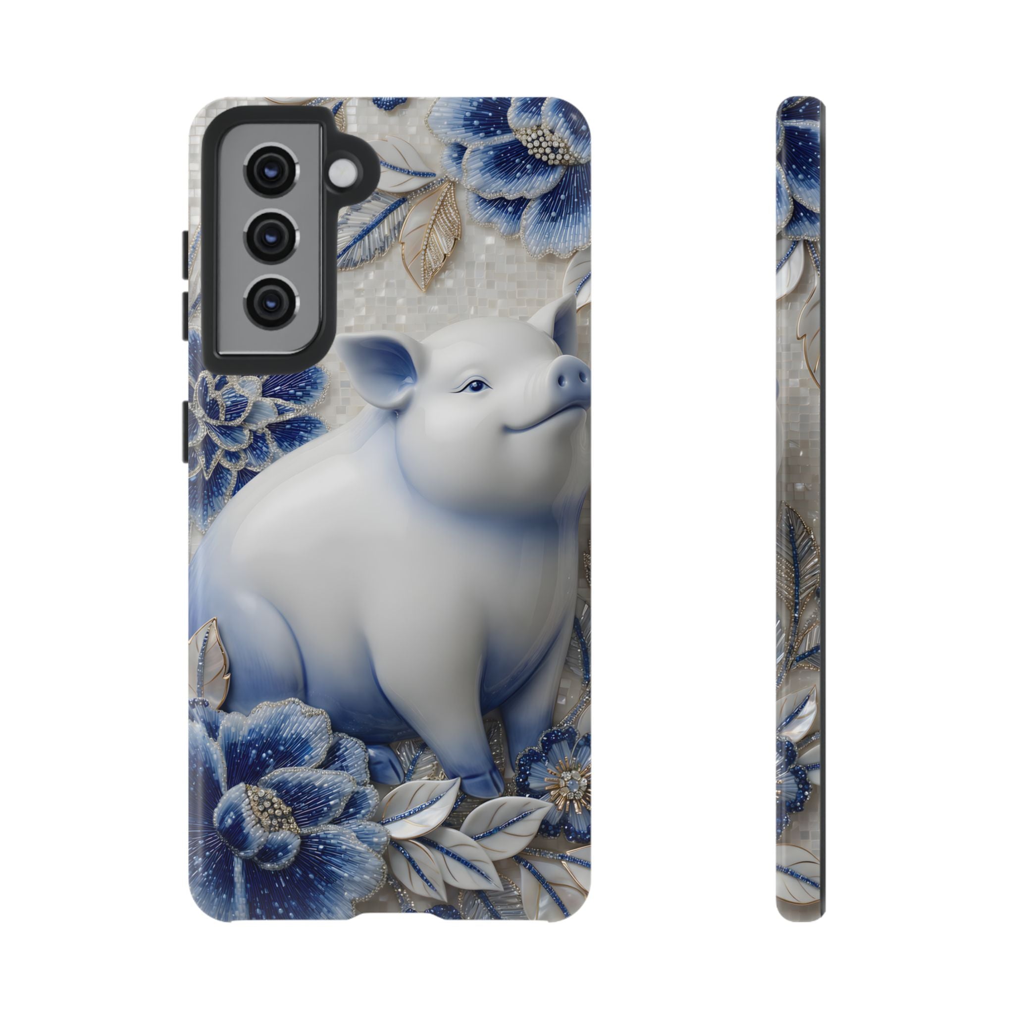 Asian Zodiac Pig Samsung Galaxy Phone Case | Blue & White Porcelain Slim Protective Shockproof Case| Year of the Pig Gift