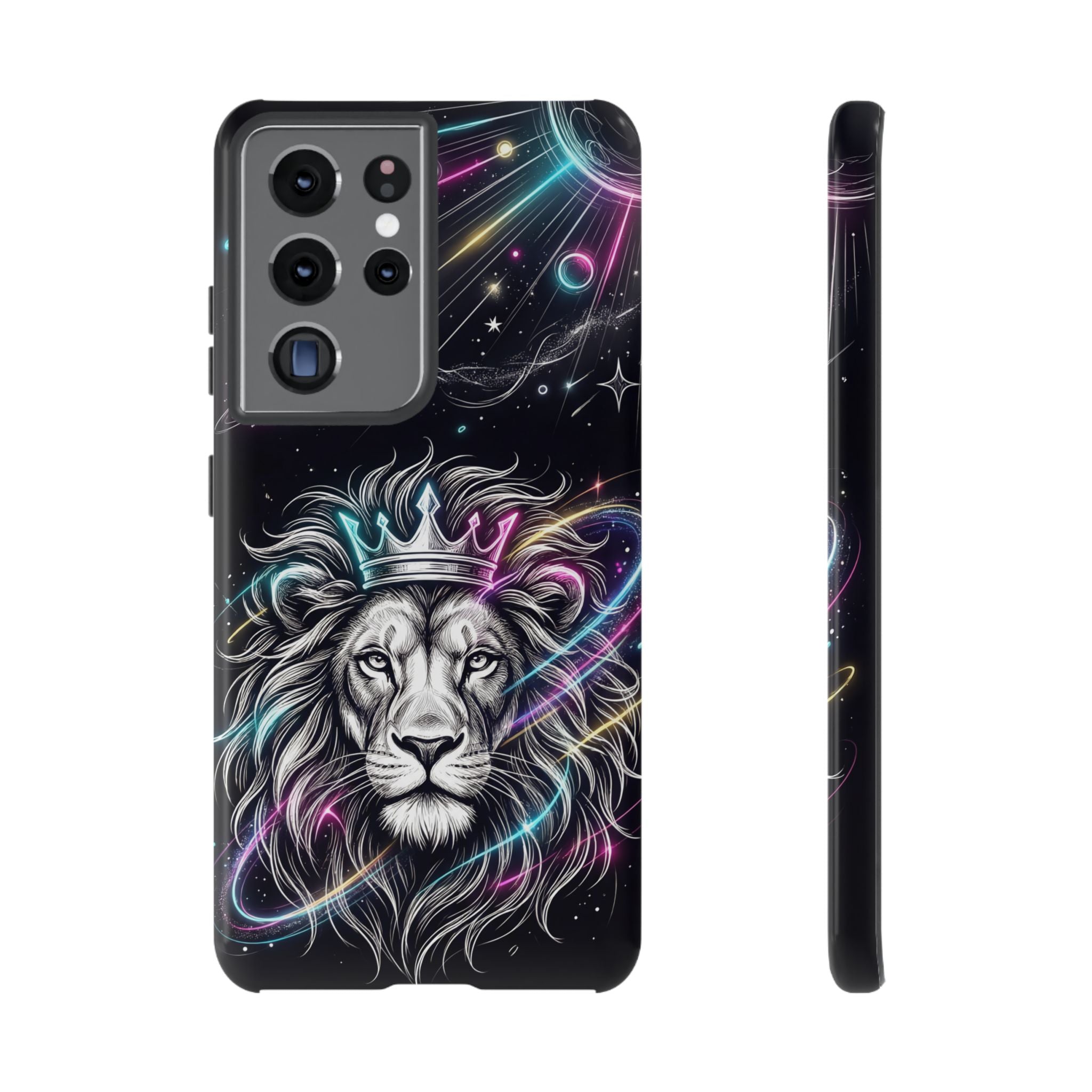 Galaxy Lion Samsung Galaxy Phone Case | Neon Crowned Lion Protective Case