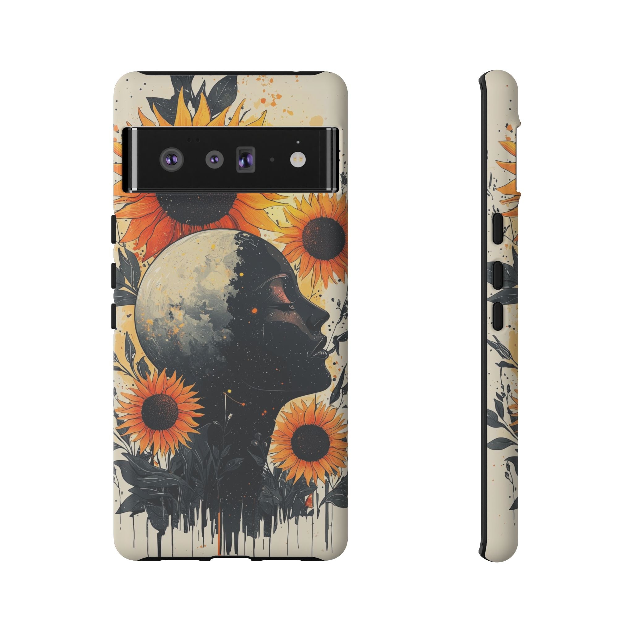 Sunflower Moon Art Google Pixel Case | Floral Celestial