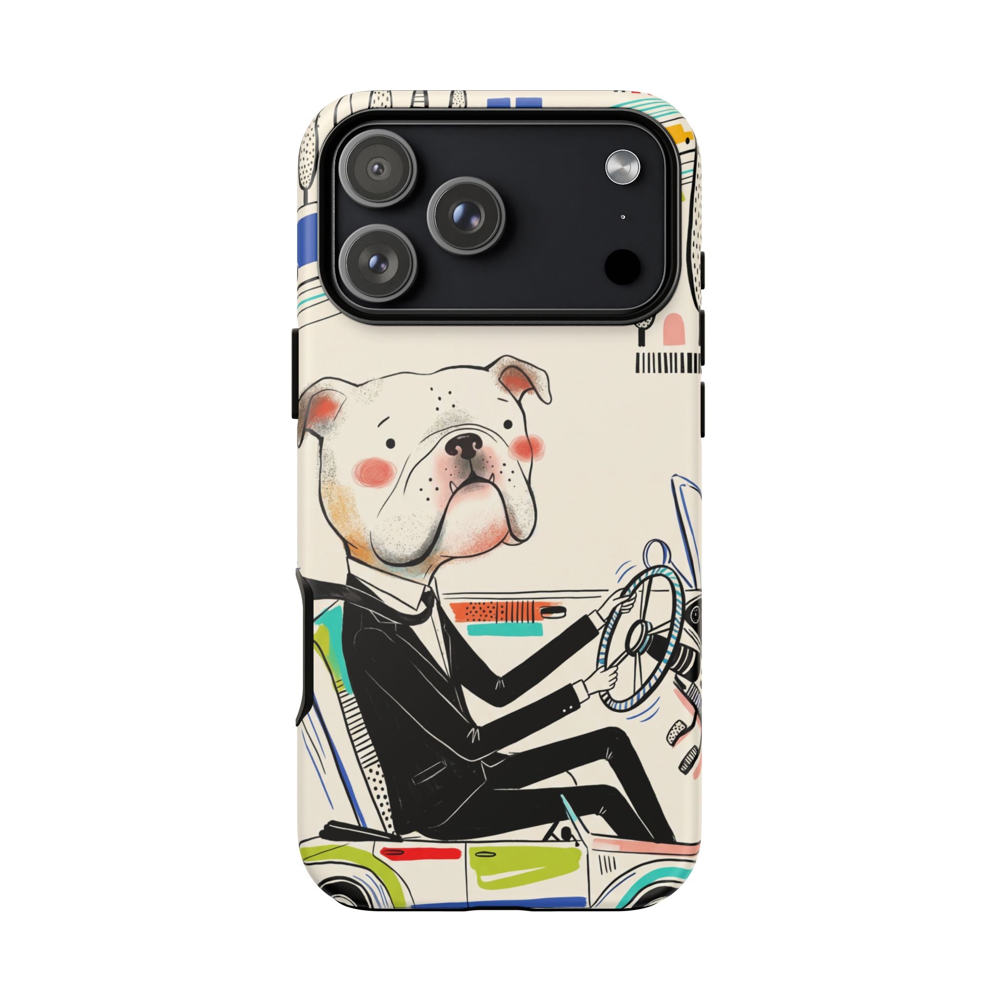 Bulldog Driver iPhone Case | Cute Retro Dog Illustration