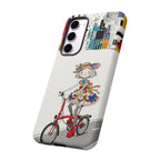 Whimsical Girl on Brompton Bicycle Urban Illustration Samsung Galaxy Phone Case