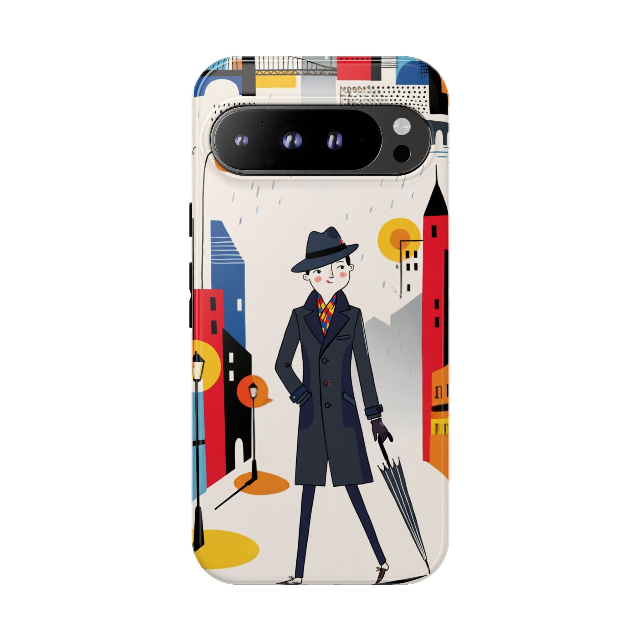 Retro Gentleman in Cityscape Illustration Google Pixel Phone Case