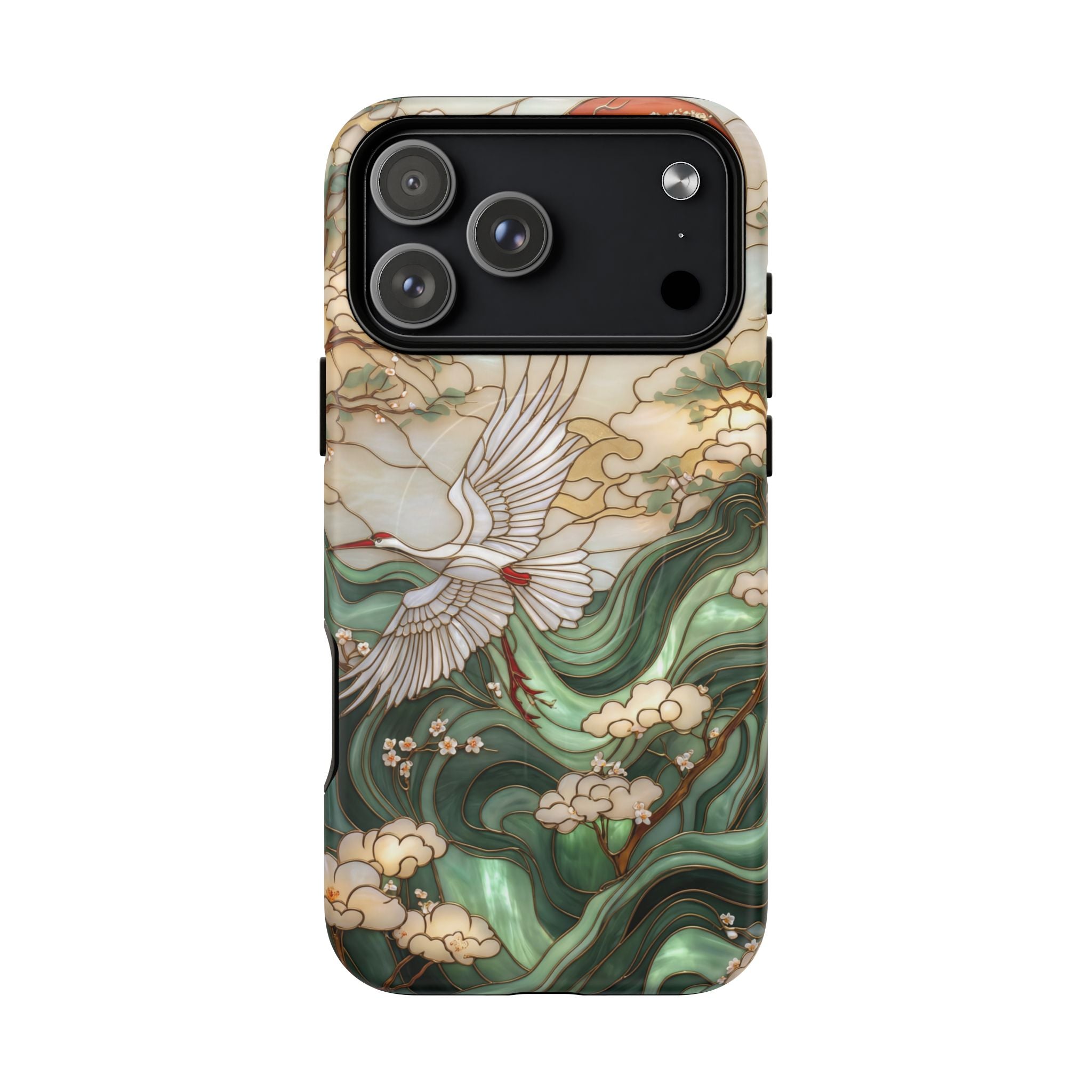 Custodia rigida MagSafe per iPhone Crane &amp; Waves | Custodia protettiva ispirata all'arte giapponese