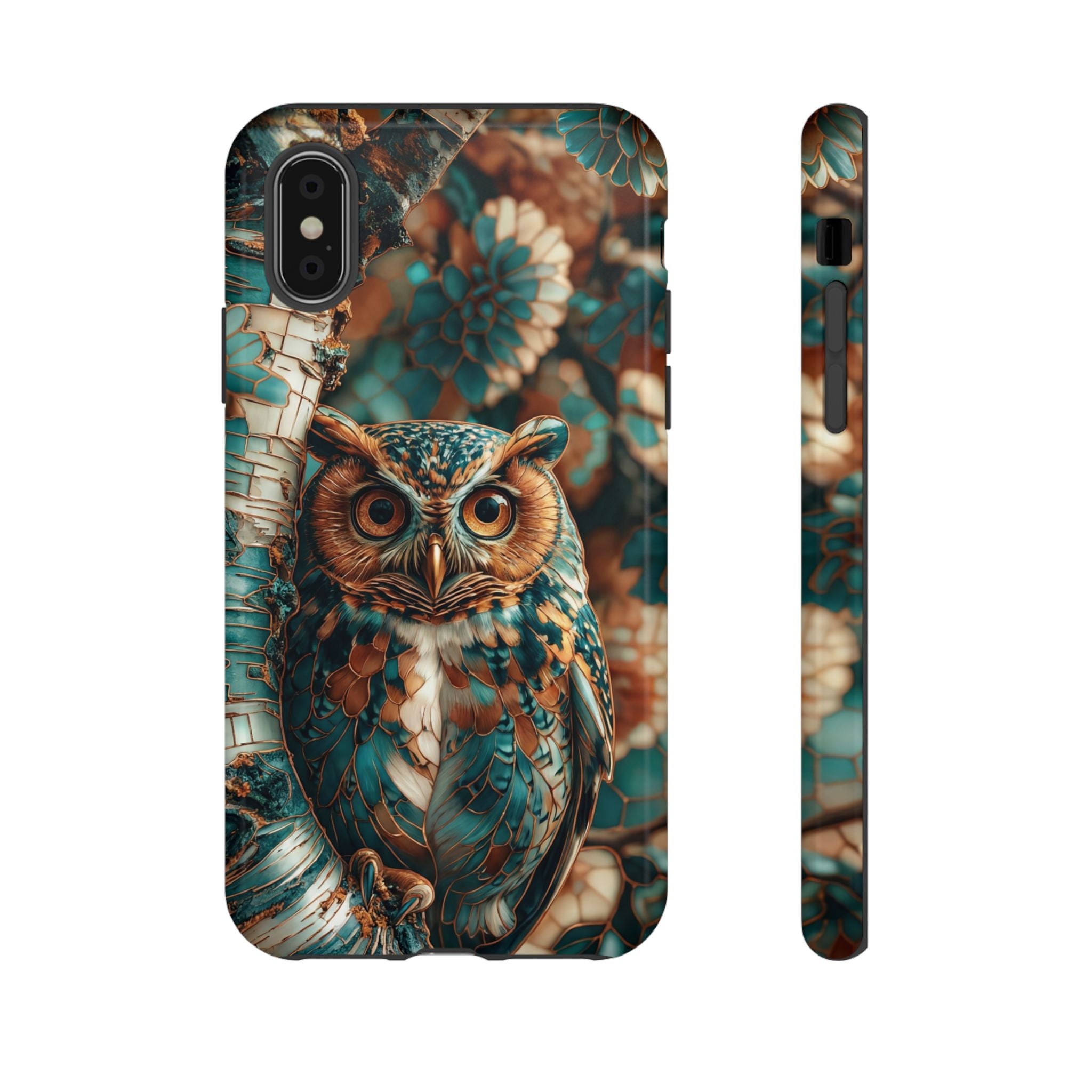 Owl Forest Tough iPhone Case | Teal & Brown Rustic Wildlife Protective Cover
