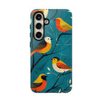 Bird Pattern Tough Samsung Galaxy Phone Case | Colourful Songbirds on Teal Background
